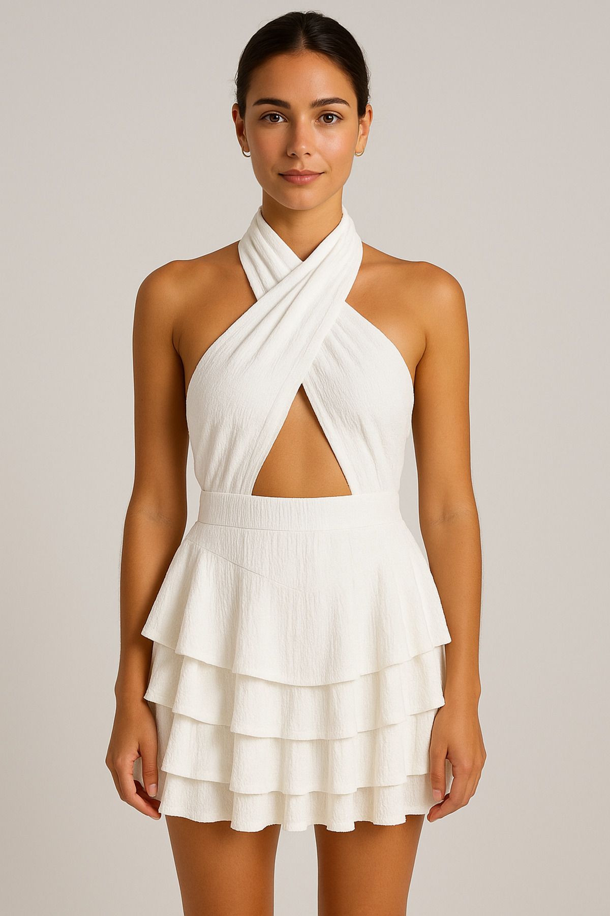 DWN WEAR Mykonos Boyundan Çapraz Bağlamalı Şortlu Elbise