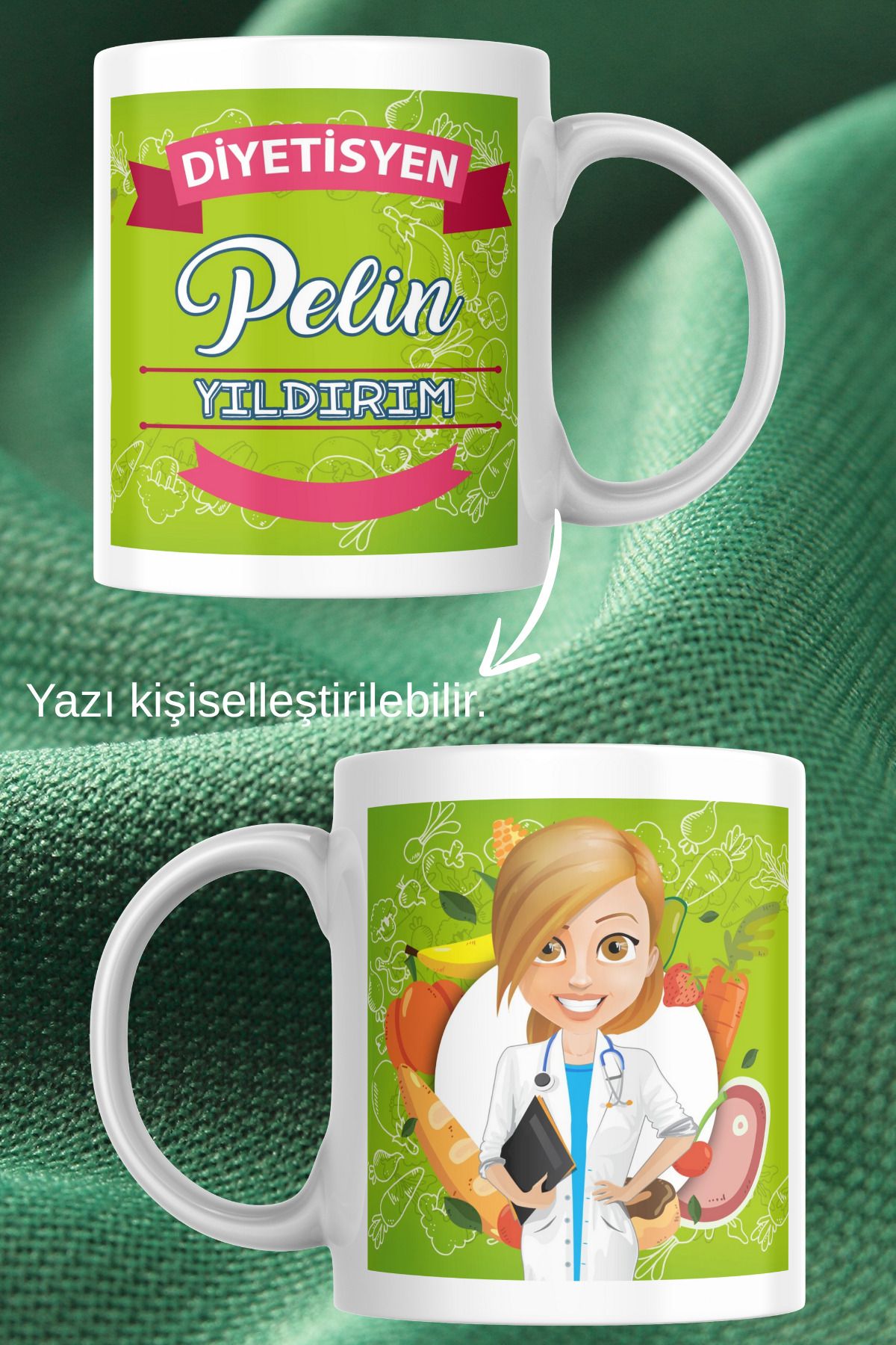 zerhome Kadın Diyetisyen Temalı Beyaz Porselen Kupa Bardak