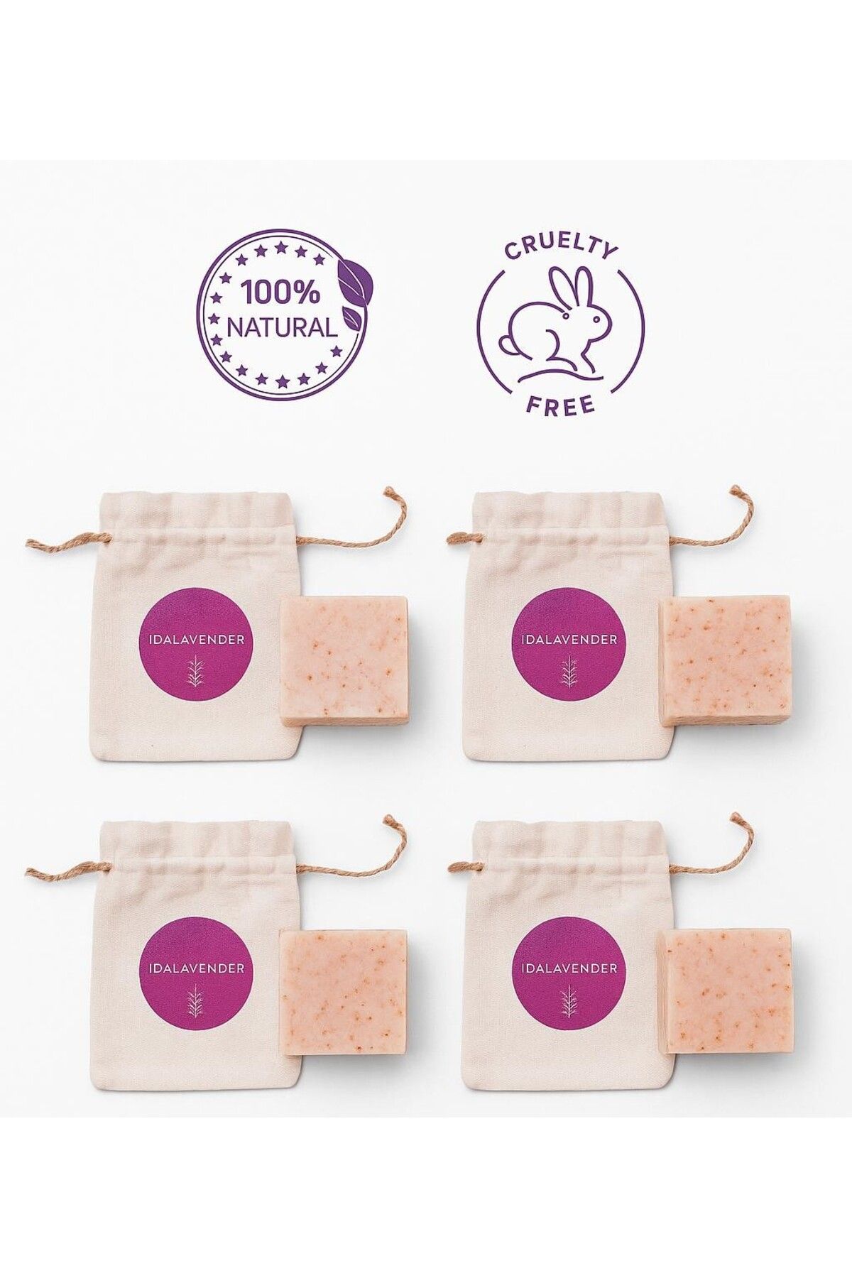 İdalavender İdalavender Doğal Lavanta Sabunu – 4lü Set El Yapımı, Soğuk Yöntem, Zeytinyağlı & Shea Yağlı,640 gr