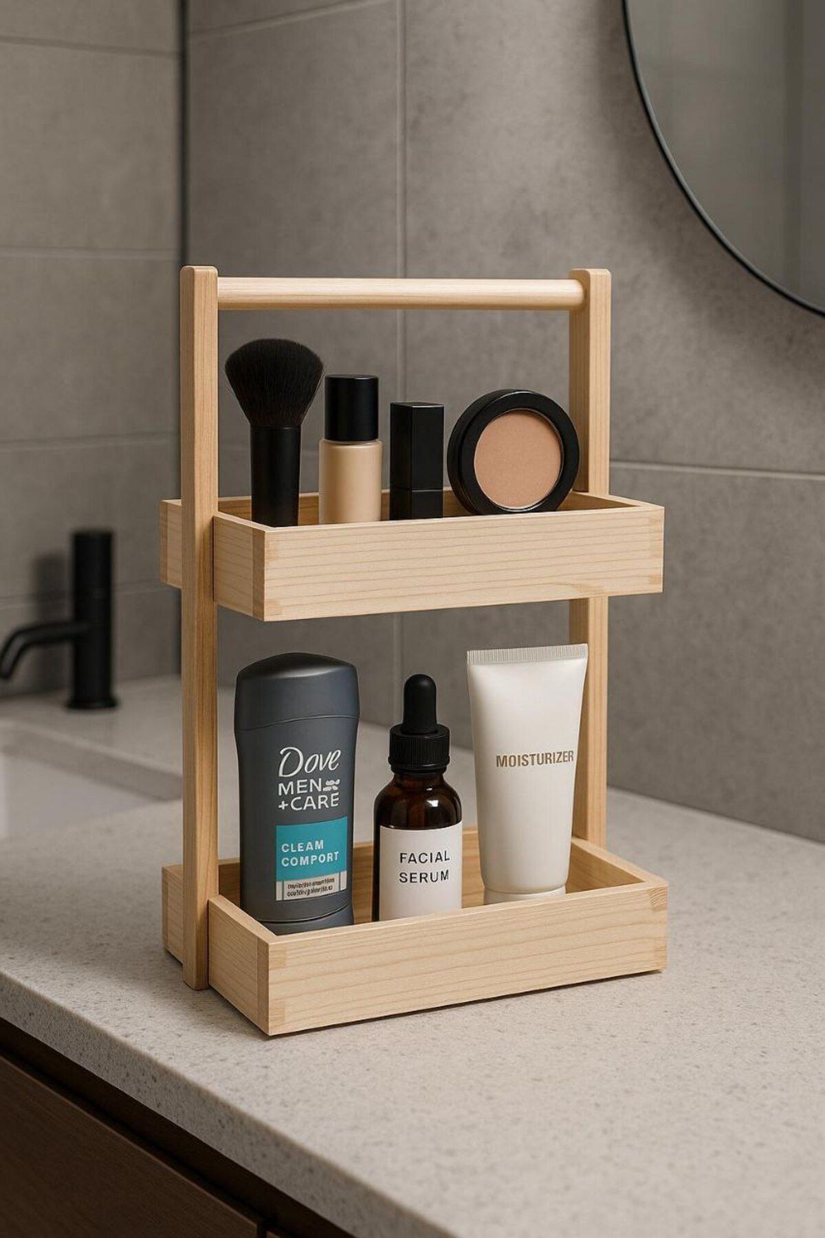 JOYWOOD Ahşap İki Katlı Mutfak Banyo Organizer Sunum Rafı