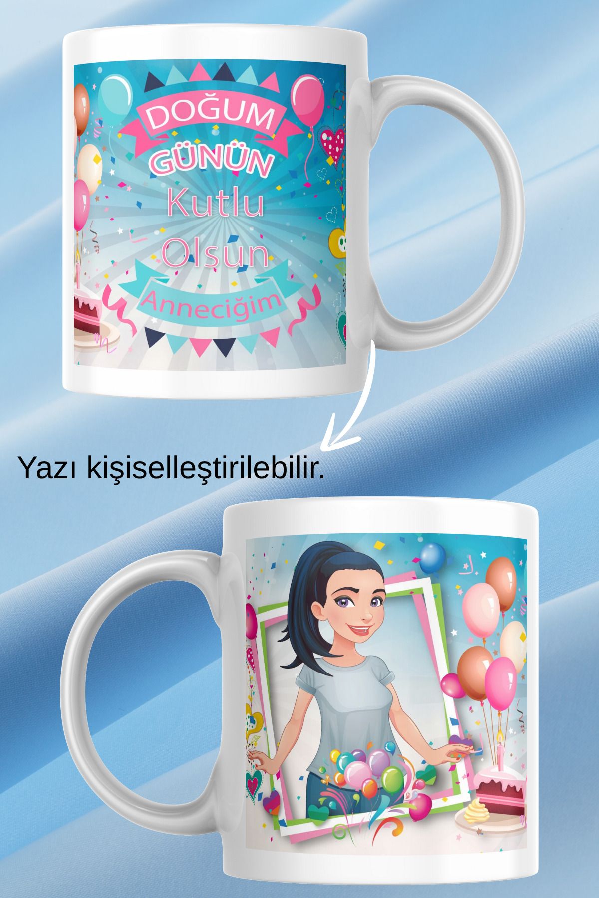 zerhome Doğum Günü Anne Temalı Beyaz Porselen Kupa Bardak