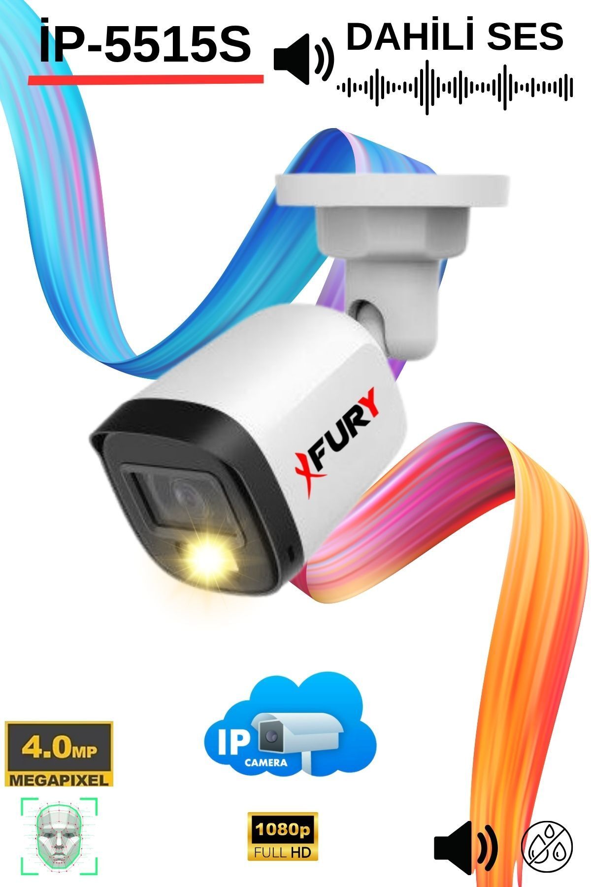 FURY IP Kamera Sesli Gece Renkli 4MP Suya Dayanıklı Güvenlik Kamerası Ultra Led Renkli Gece Görüş Poe