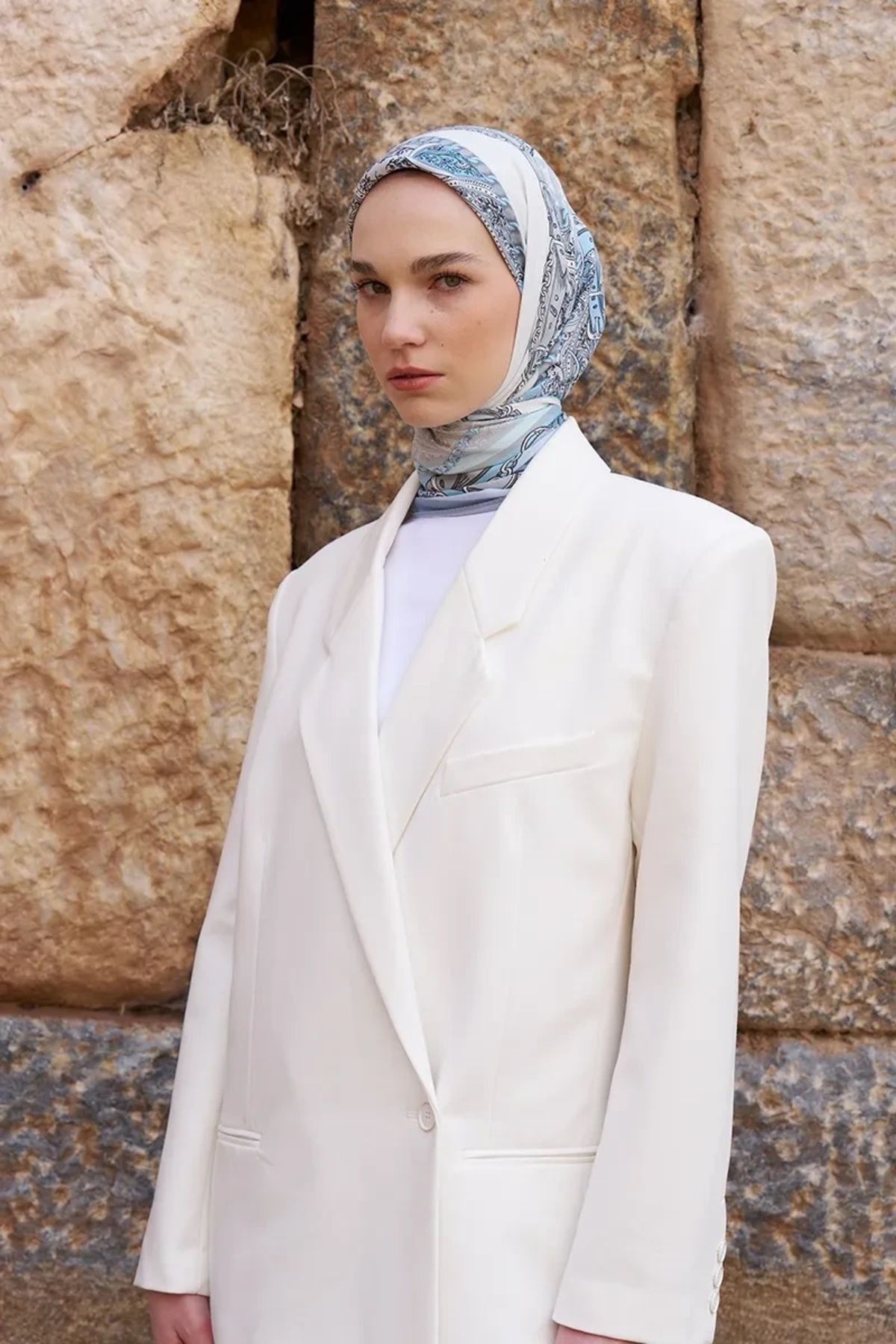 ED Scarf Mavi ED Scarf Glaze Chain Desen Eşarp