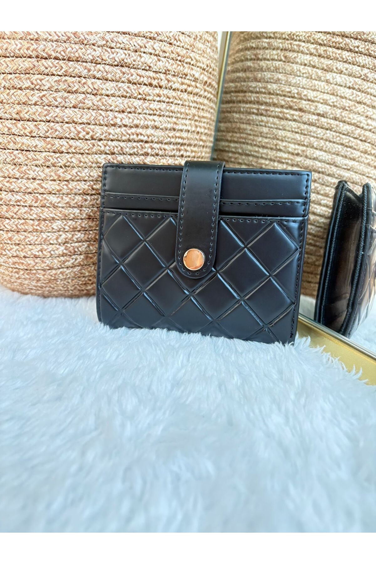 Z&M COLLECTION BAG SHOPPİNG Kapitone Detaylı Orta Boy Çıtçıt Kapamalı Fermuar(Bozuk Para) Bölmeli Cüzdan