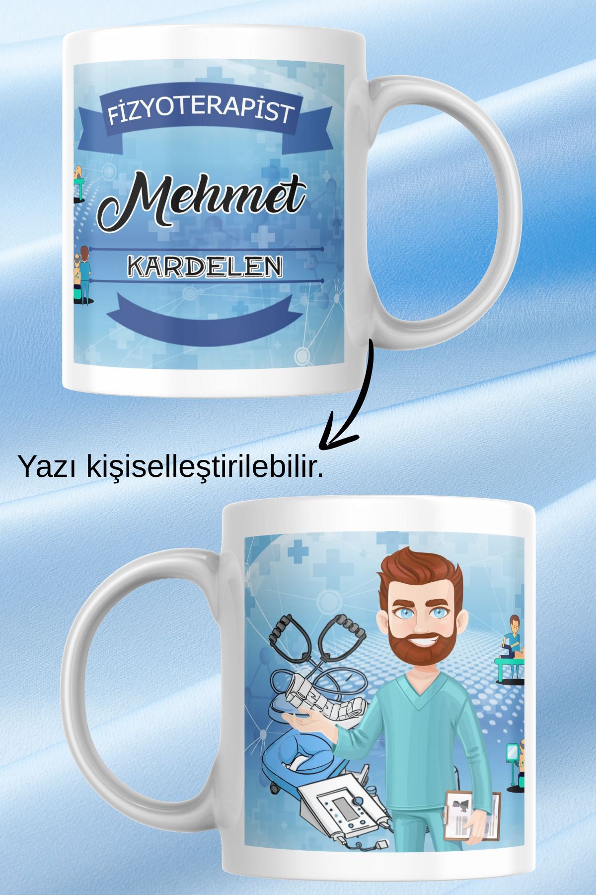 zerhome Erkek Fizyoterapist 2 Temalı Beyaz Porselen Kupa Bardak