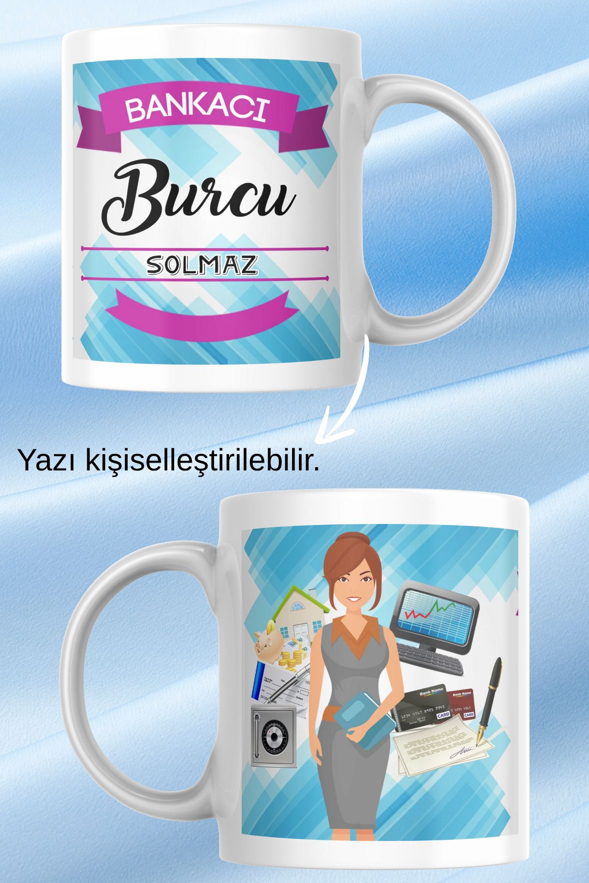 zerhome Kadın Bankacı Temalı Beyaz Porselen Kupa Bardak