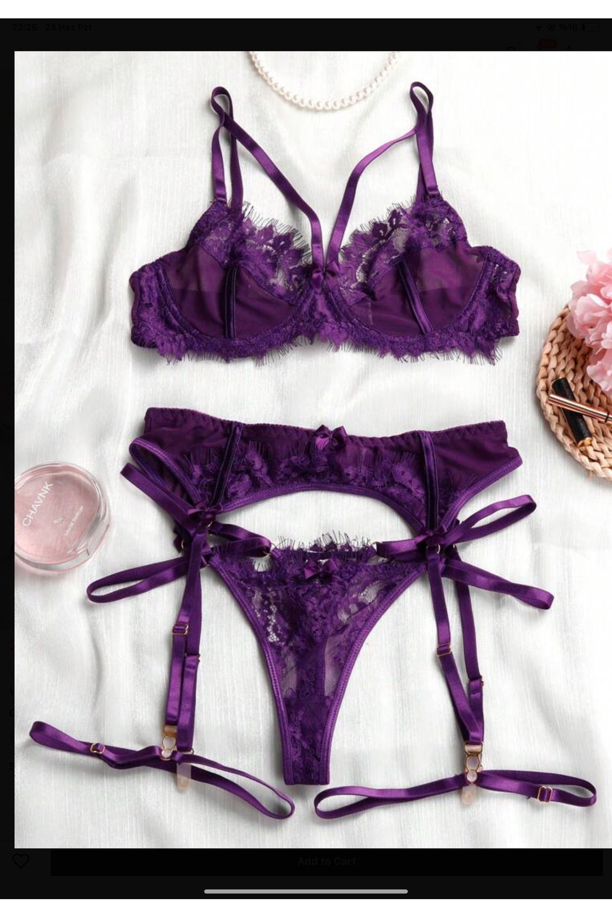 Ravica Lingerie Luna mor takım dantelli kemerli