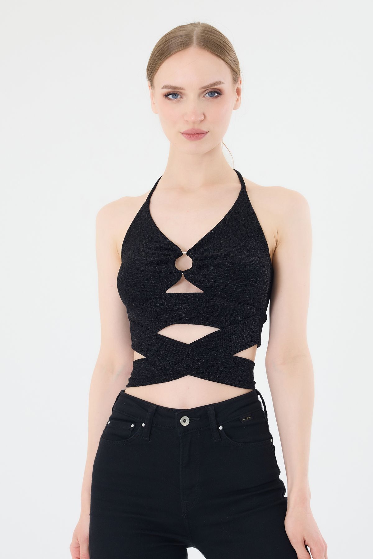 MODA Simli Çapraz Dekolte Crop