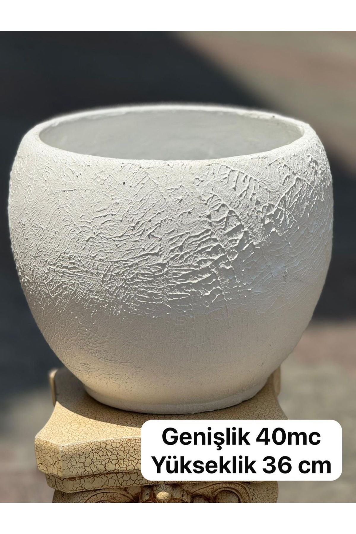 LAVİTTA Büyük Seramik Saksı – 40x36 cm Dış Mekan & İç Mekan Bitki Kabı, Dokulu Beyaz Çiçeklik