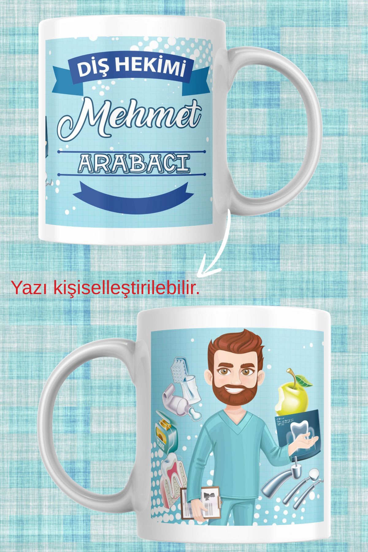 zerhome Erkek Diş Hekimi Temalı Beyaz Porselen Kupa Bardak