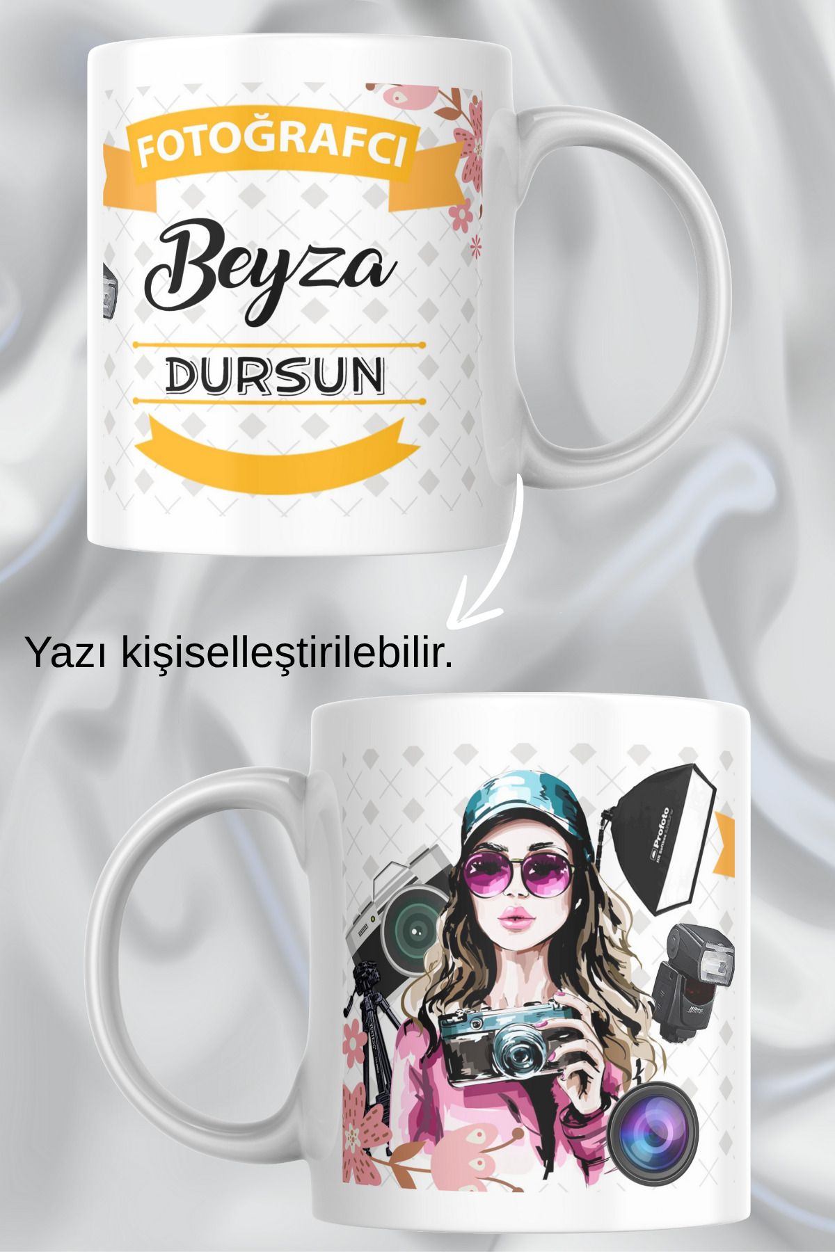 zerhome Kadın Fotoğrafçı Temalı Beyaz Porselen Kupa Bardak