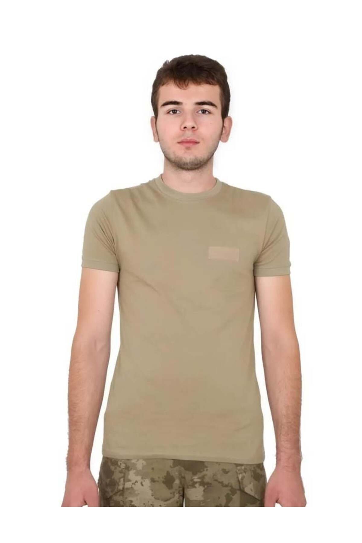 NNero Asker Fanila Tshirt Cırtlı %100 Pamuk Haki