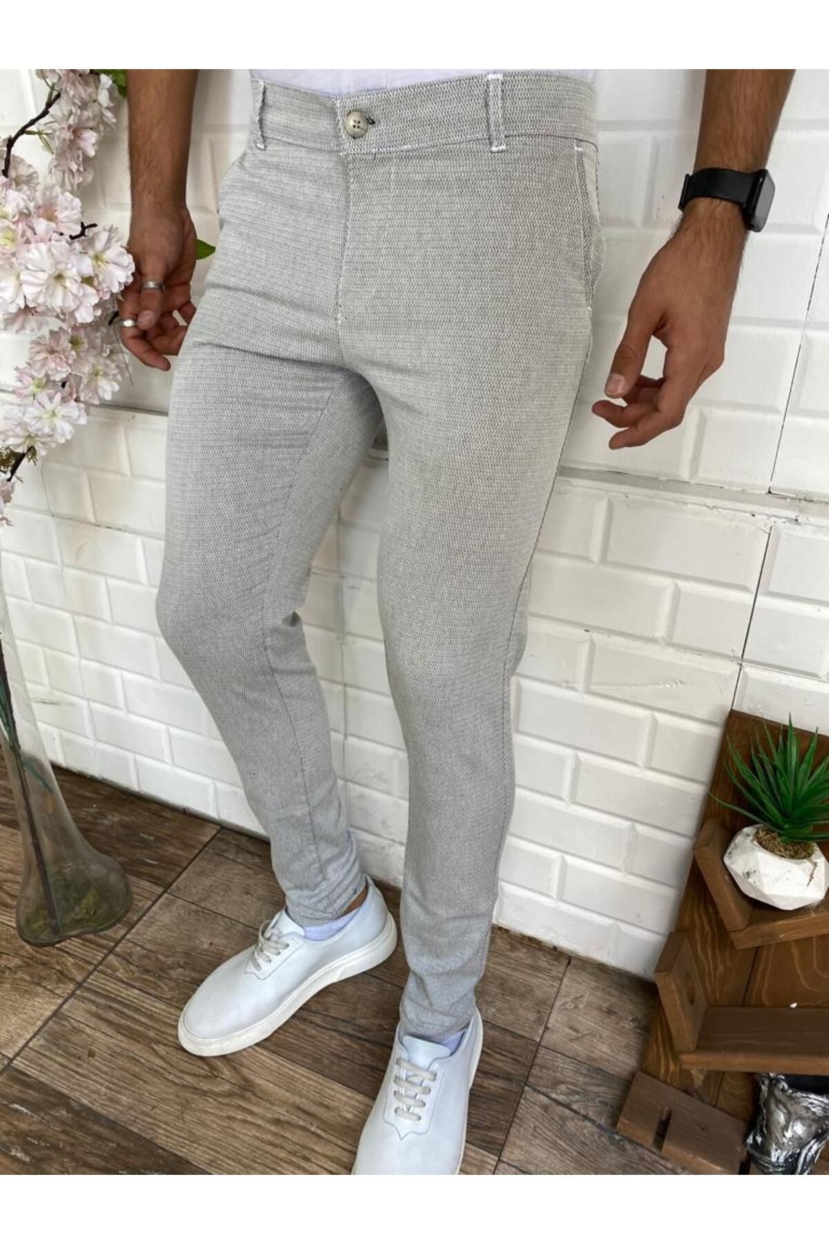 BELGELİ Erkek Slim Fit Likralı Armürlü Kumaş Pantolon