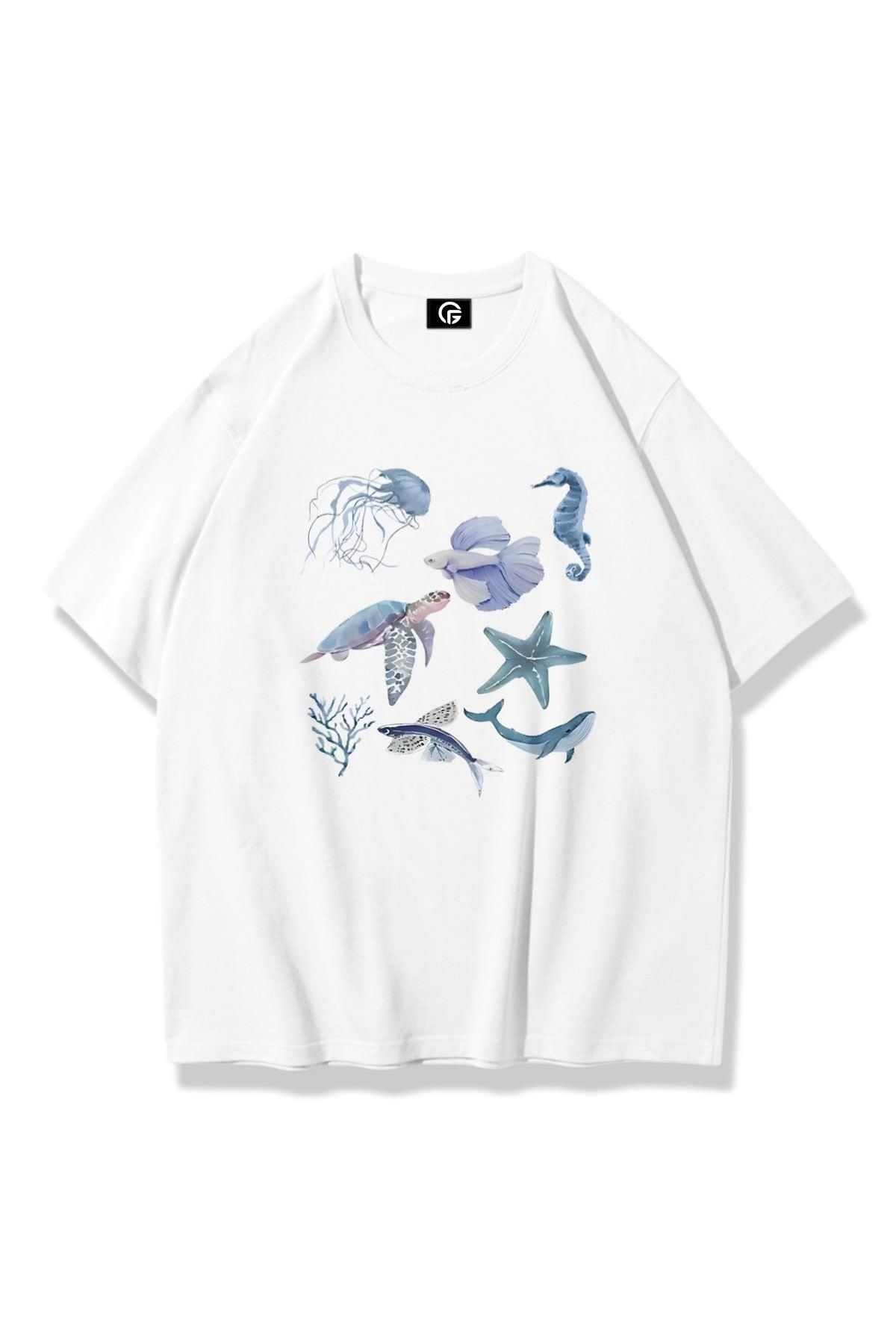 Gofeel Kadın Sea Elements Tshirt Beyaz