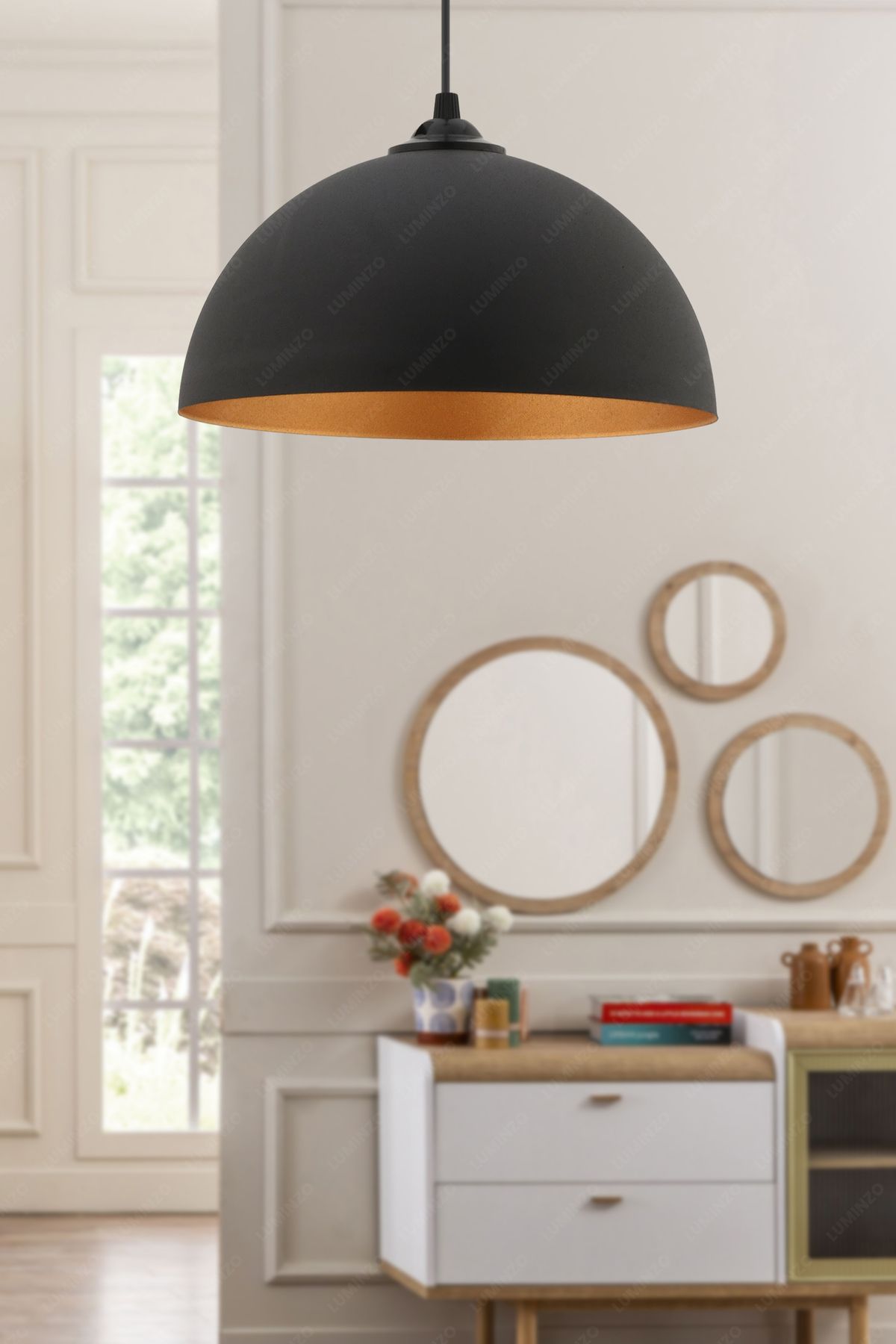 LUMINZO Tenza 26 cm Siyah Modern Avize Sarkıt Salon Mutfak Kuaför Cafe Lamba Dekoratif Aydınlatma