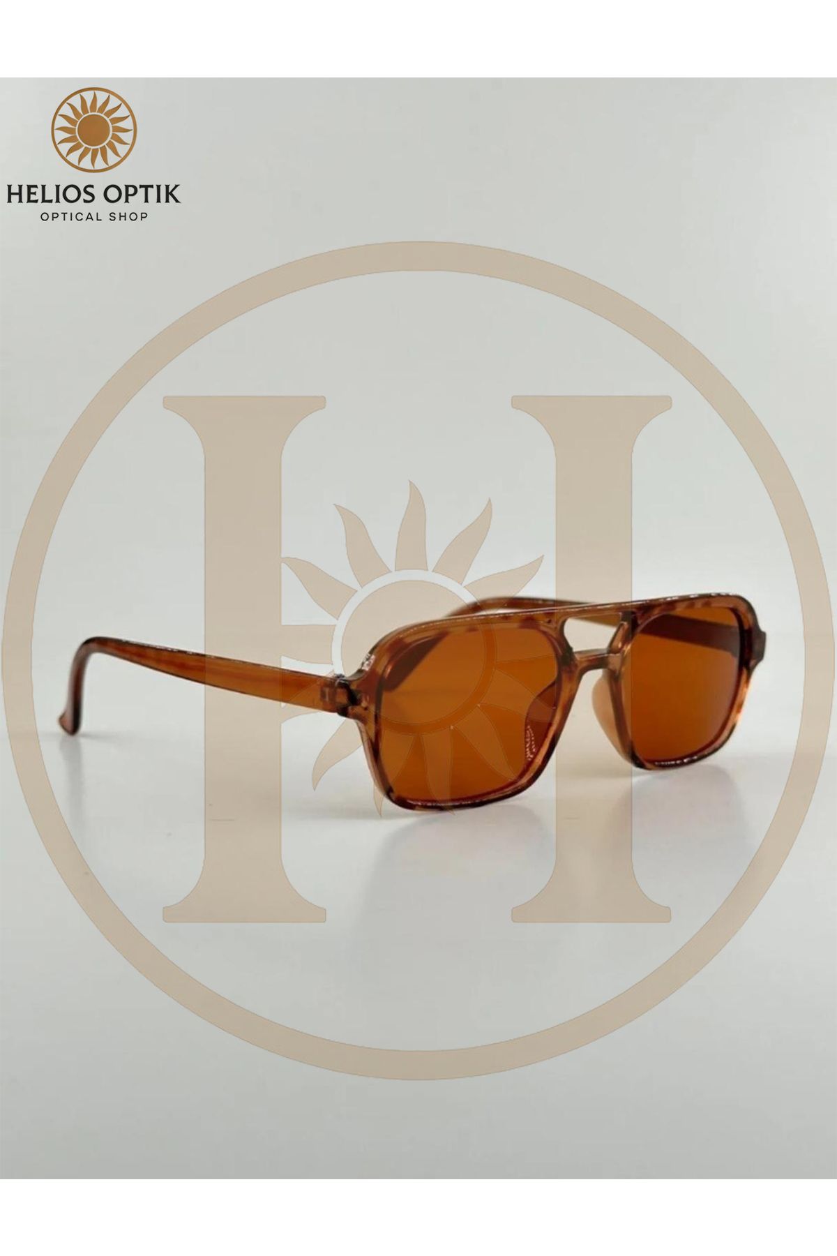 Helios Retro Tarz Kehribar Çerçeveli Amber Camlı Unisex Güneş Gözlüğü - UV400 Korumalı