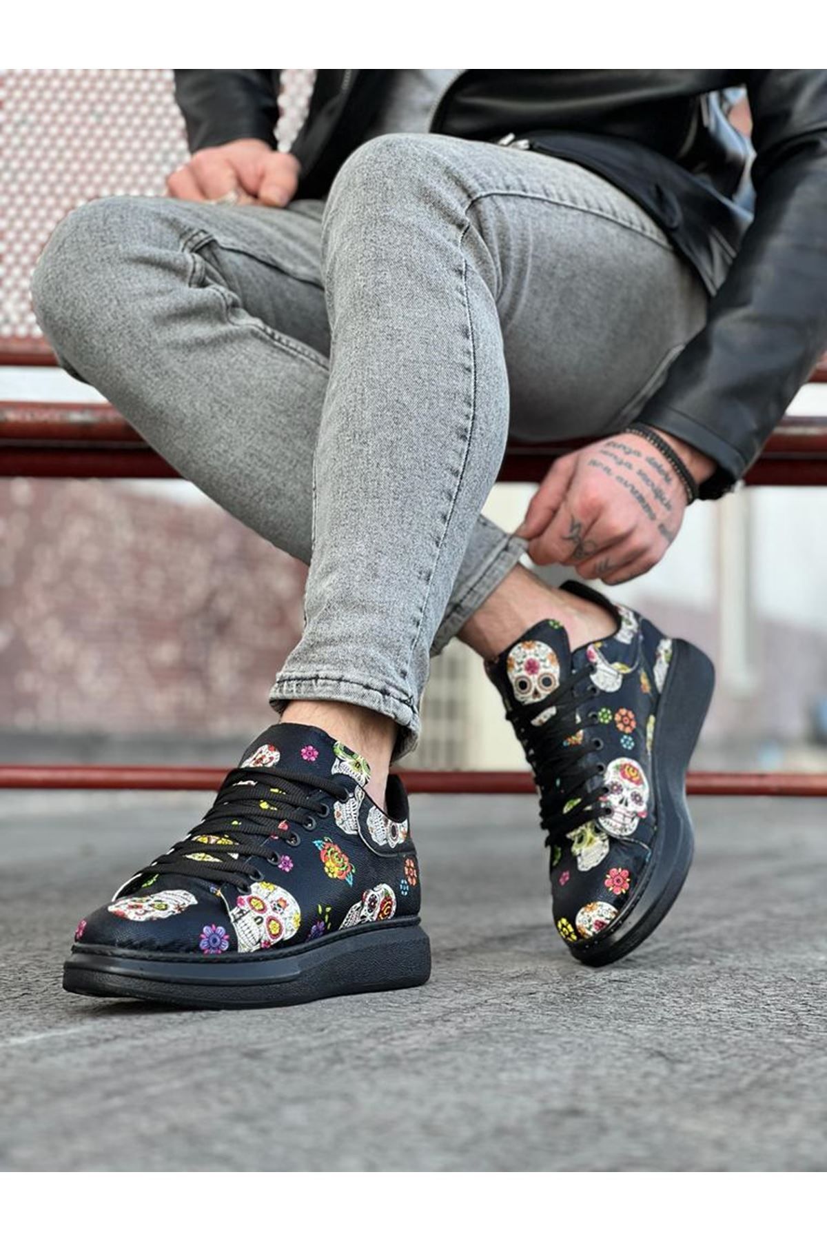 GETFAY WG501 Siyah Desenli Kuru Kafa Boyalı Erkek Casual Ayakkabı