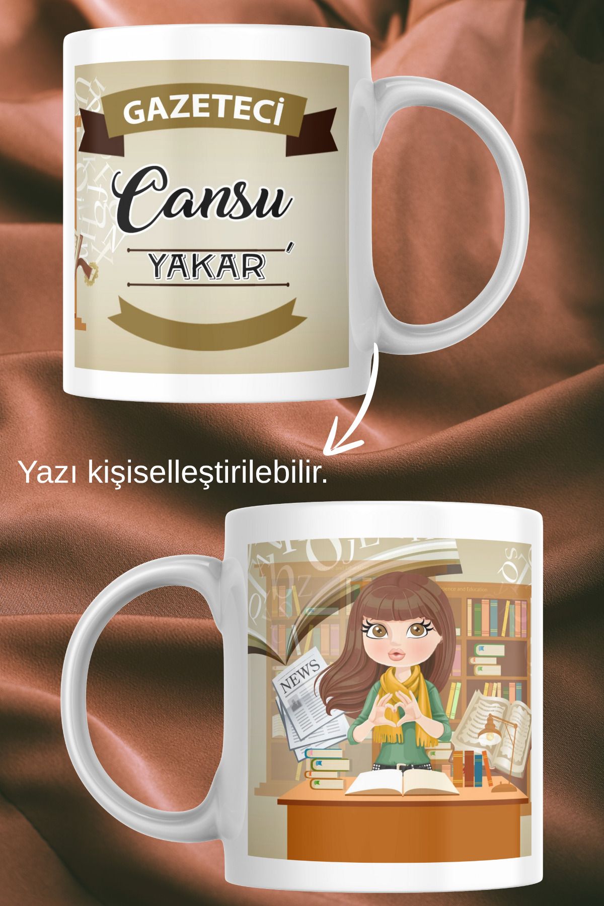 zerhome Kadın Gazeteci Temalı Beyaz Porselen Kupa Bardak