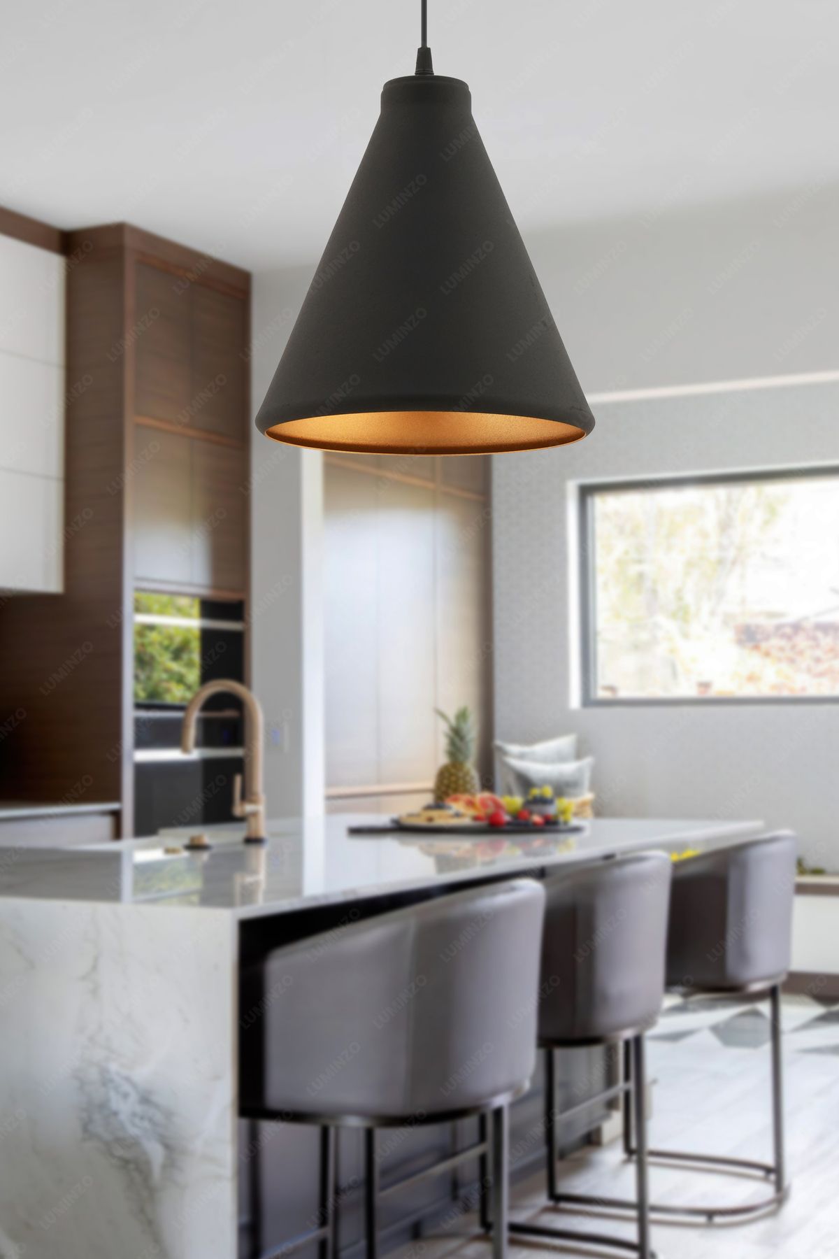 LUMINZO Alba 20 cm Siyah Modern Avize Sarkıt Salon Mutfak Kuaför Cafe Lamba Dekoratif Aydınlatma