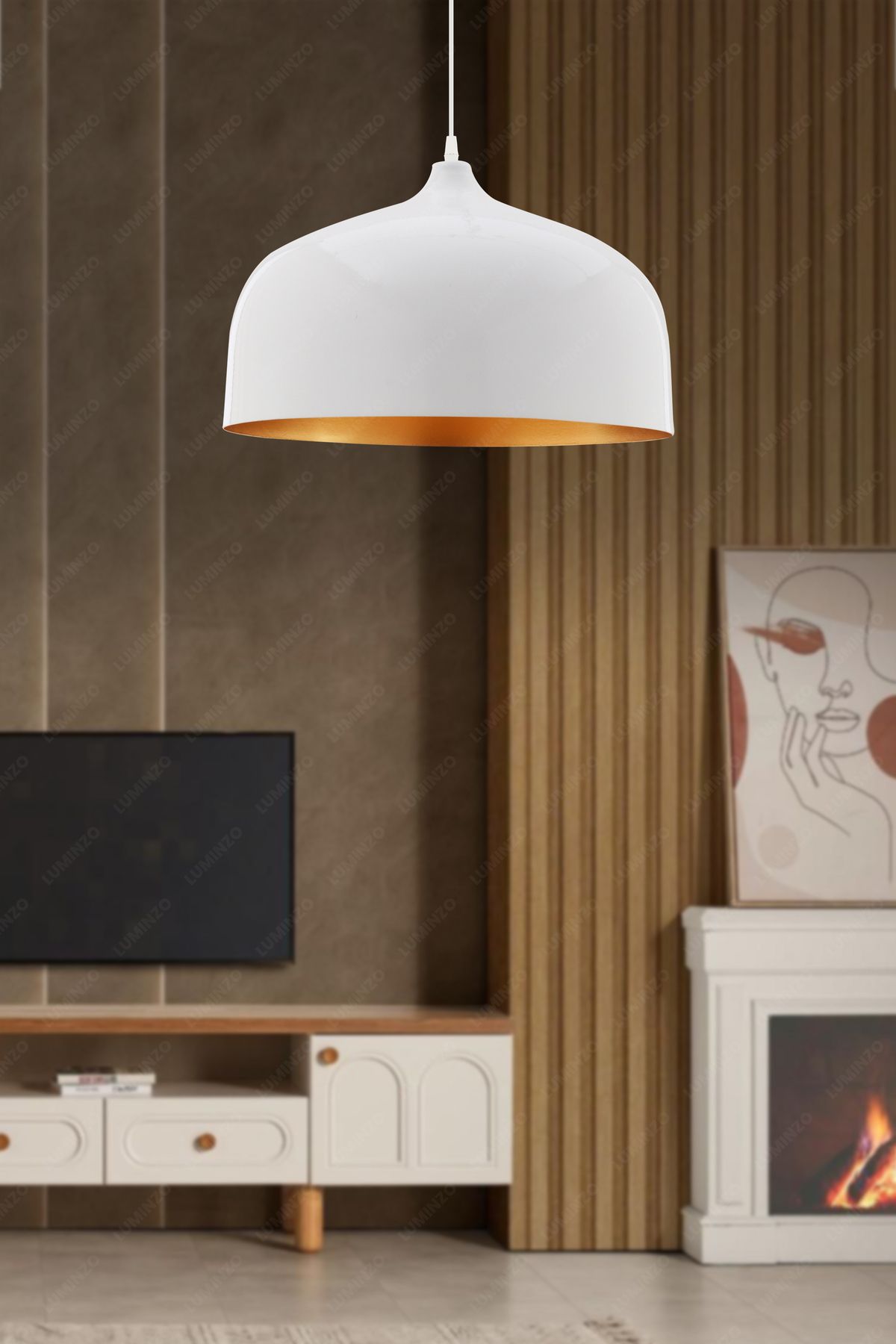 LUMINZO Solana 35 cm Beyaz Modern Avize Sarkıt Salon Mutfak Kuaför Cafe Lamba Dekoratif Aydınlatma