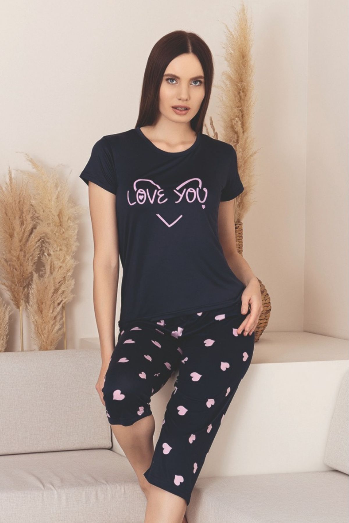 Farya Home Dreamy Milan Bambu Likralı Desenli Kısa Kollu Kapri Pijama Takımı