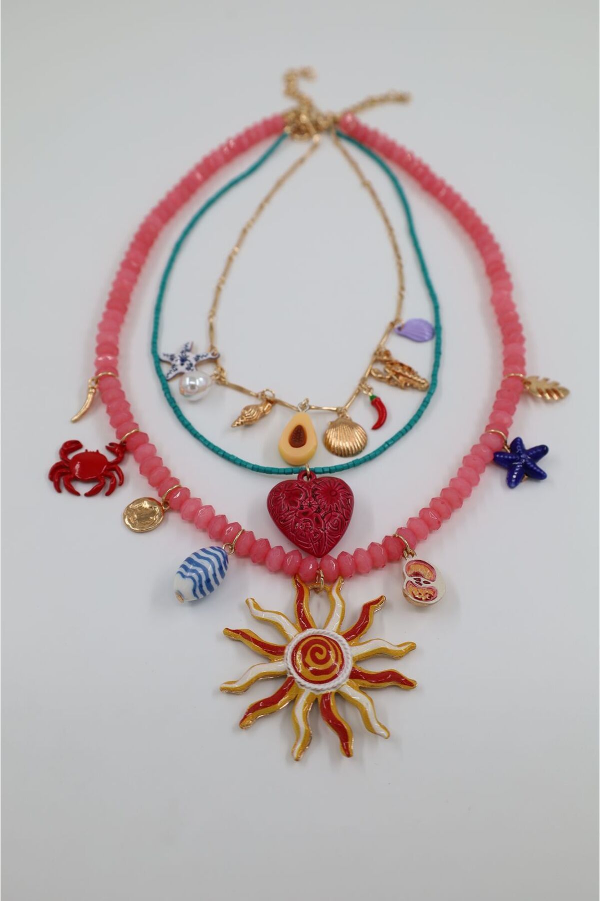 cindyaccessory RENKLİ CHARMLI YAZLIK ÇOKLU KOLYE
