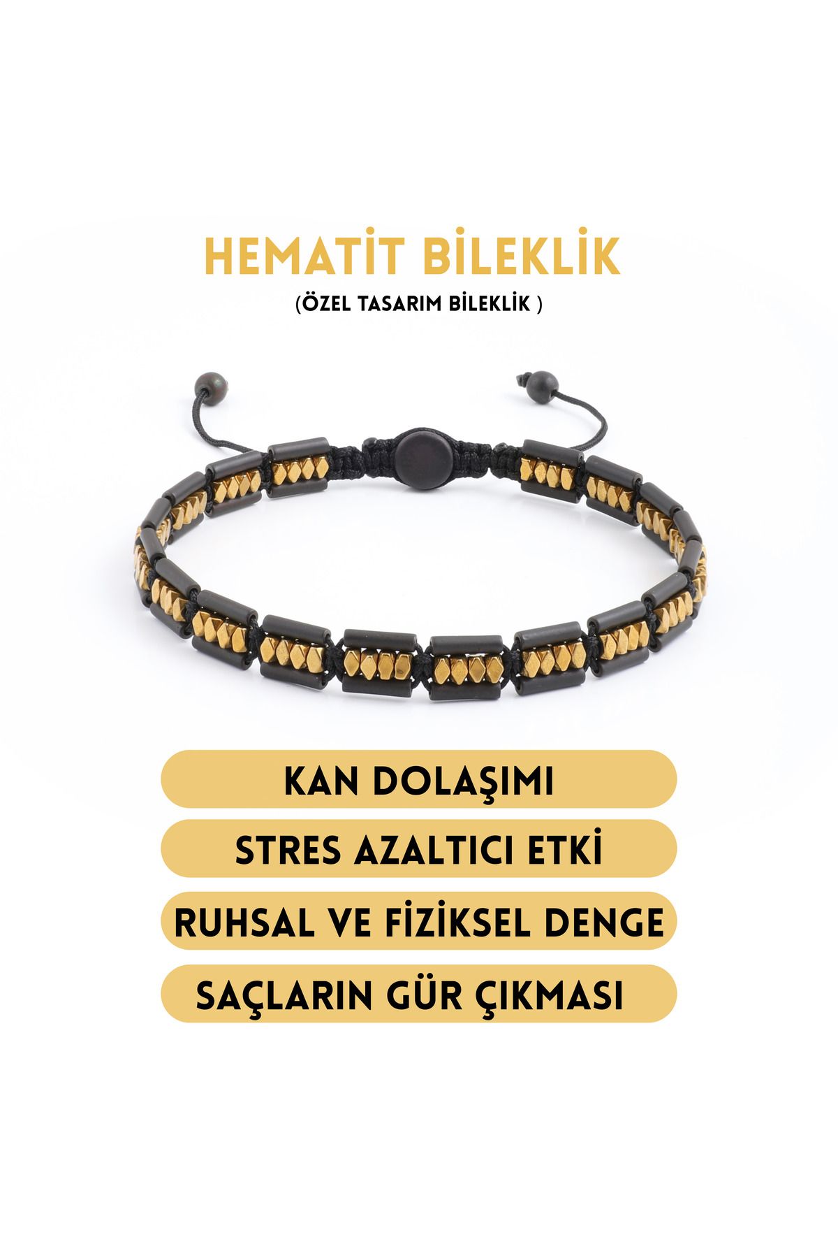 Sırlı Taş Hematit Bileklik - Lotus Black Gold Bileklik - Tasarım Bileklik Özel Kesim Ayarlanabilir