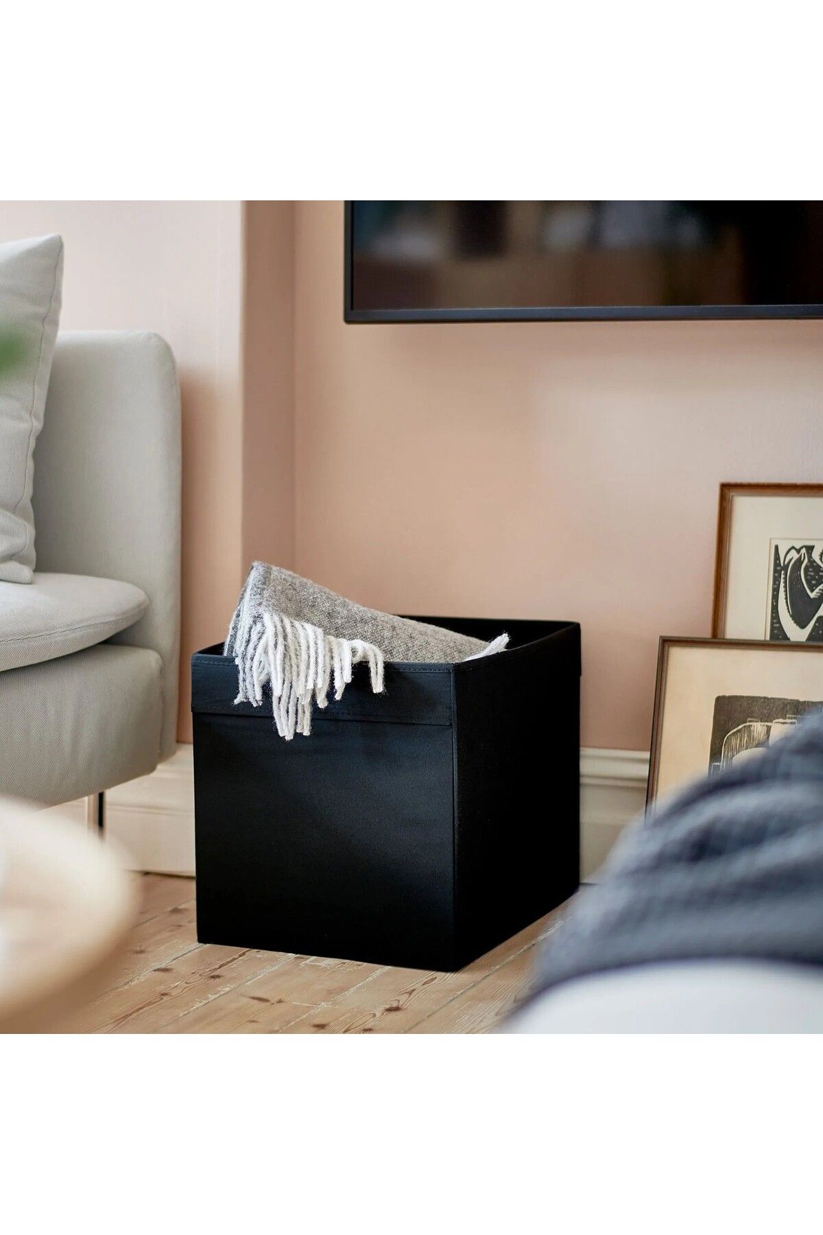 IKEA QUİCK Kare Saklama Kutusu 33x38x33 Cm İkea Düzenleyici Kutu Düz Siyah Polyester Organizer