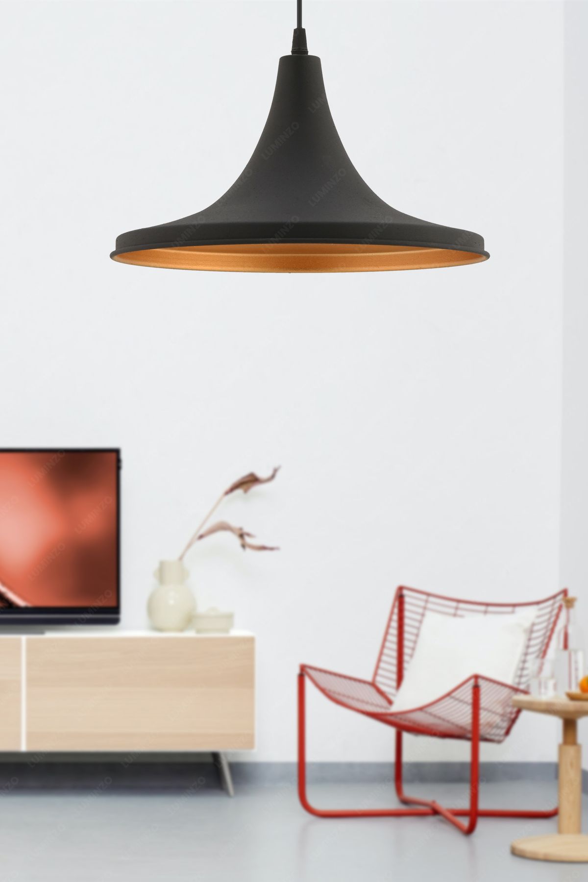 LUMINZO Liya 25 cm Siyah Modern Avize Sarkıt Salon Mutfak Kuaför Cafe Lamba Dekoratif Aydınlatma