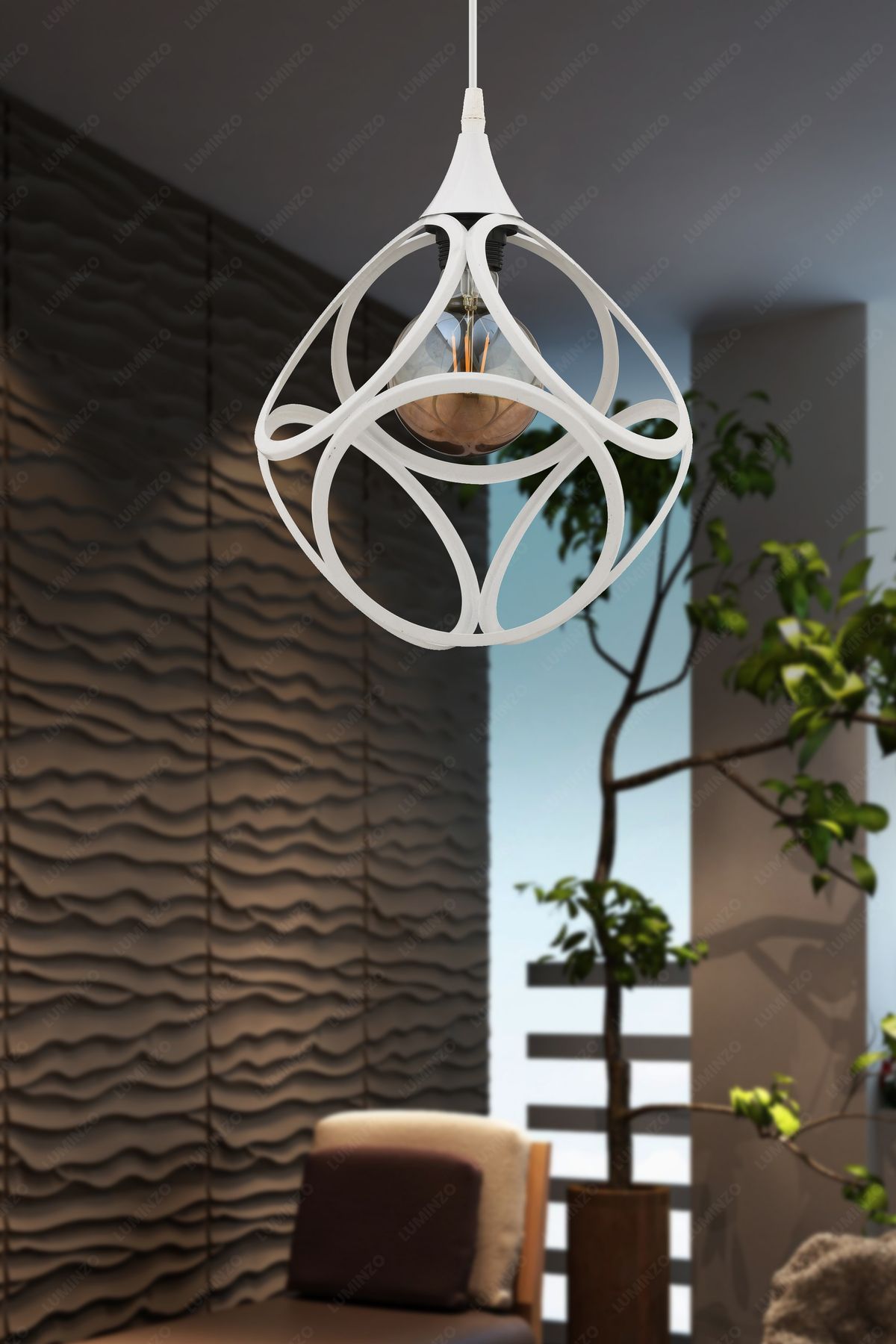 LUMINZO Rayo 22 cm Beyaz Modern Avize Sarkıt Salon Mutfak Kuaför Cafe Lamba Dekoratif Aydınlatma