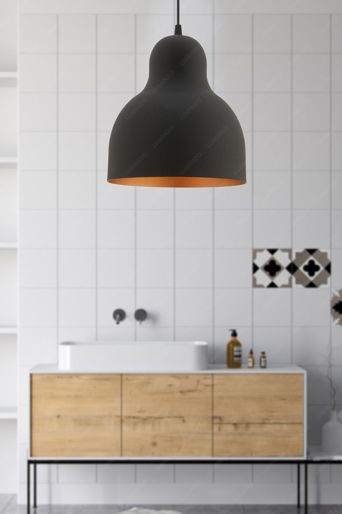 LUMINZO Luze 20 cm Siyah Modern Avize Sarkıt Salon Mutfak Kuaför Cafe Lamba Dekoratif Aydınlatma