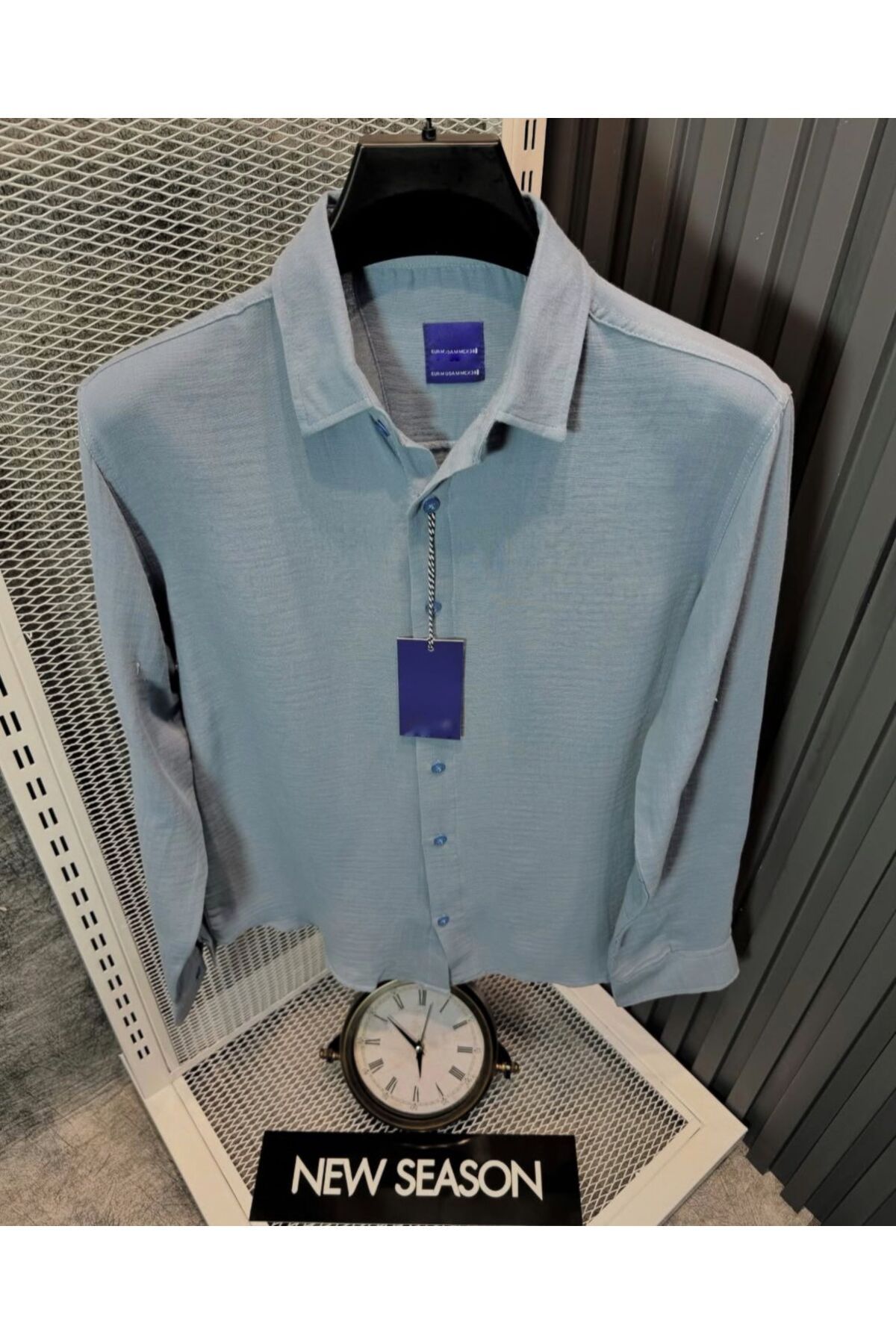 BY FAS MAN Erkek Bebe Mavi Müslin Kumaş Yarım Oversize Uzun Kollu Gömlek
