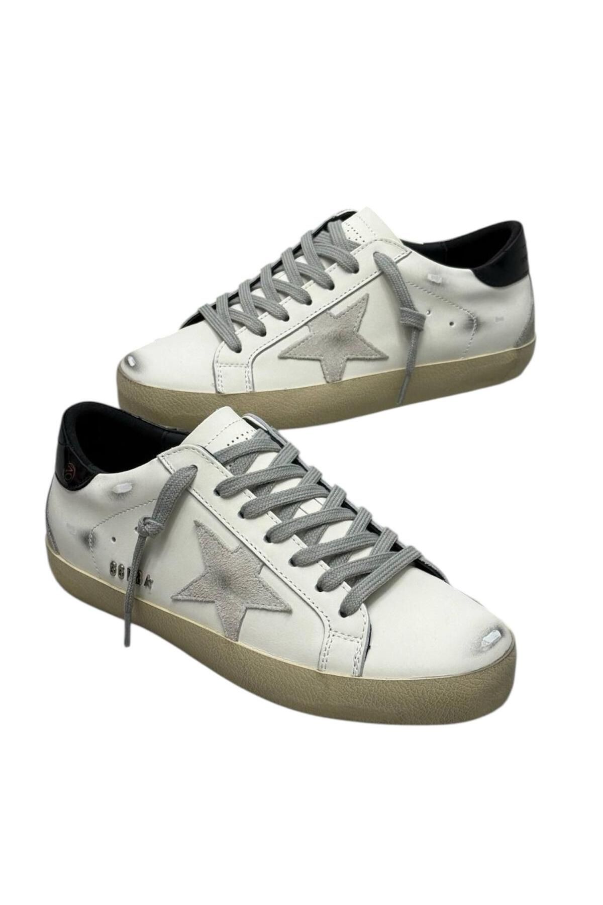 Globalux Gldn Goose Super - Star White Leather - Grey Star Black Heel - Erkek Sneakers Ayakkabı