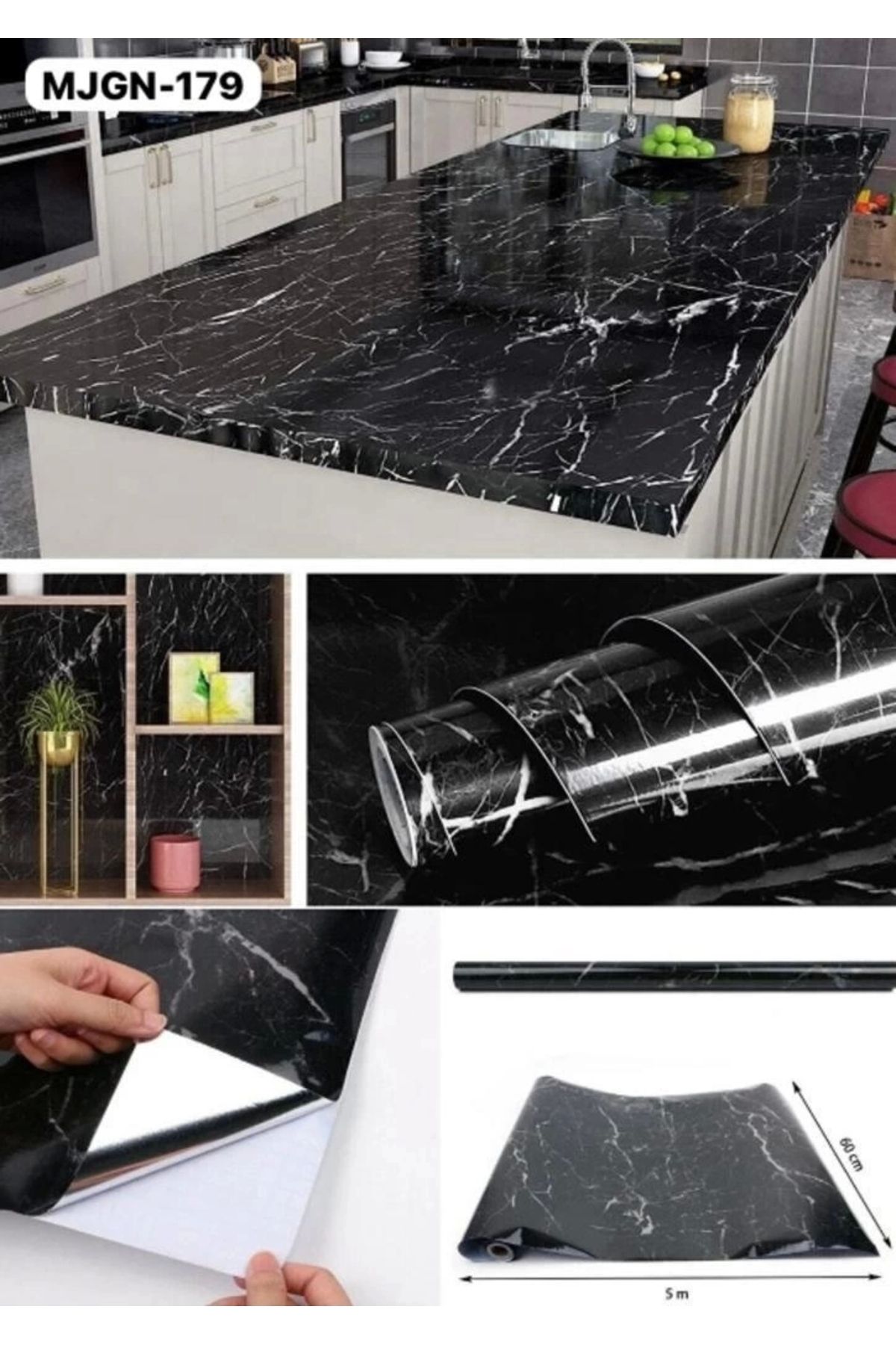 shop Mermer Desenli Folyo Kaplama Siyah
