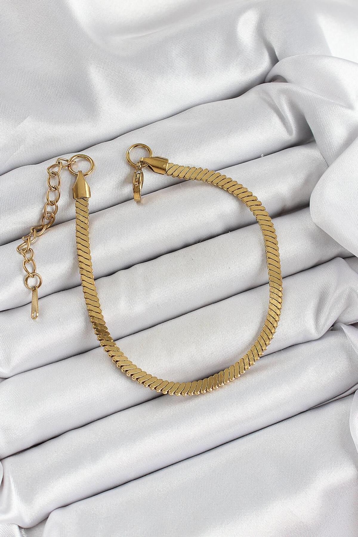 REBORN DESIGN 316L Çelik Gold Renk Yassı Zincir Model Kadın Bileklik