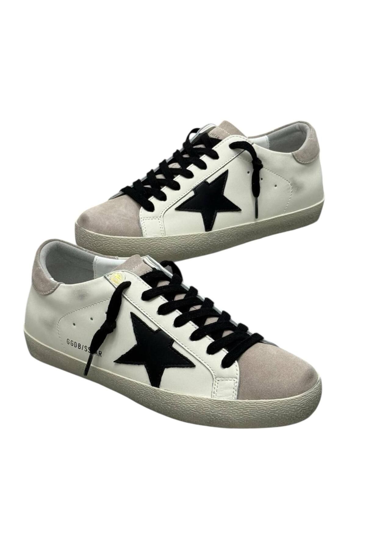 Globalux Gldn Goose - Men’s Super‑Star in White Leather White Black Nubuck Star - Erkek Sneaker Ayakkabı