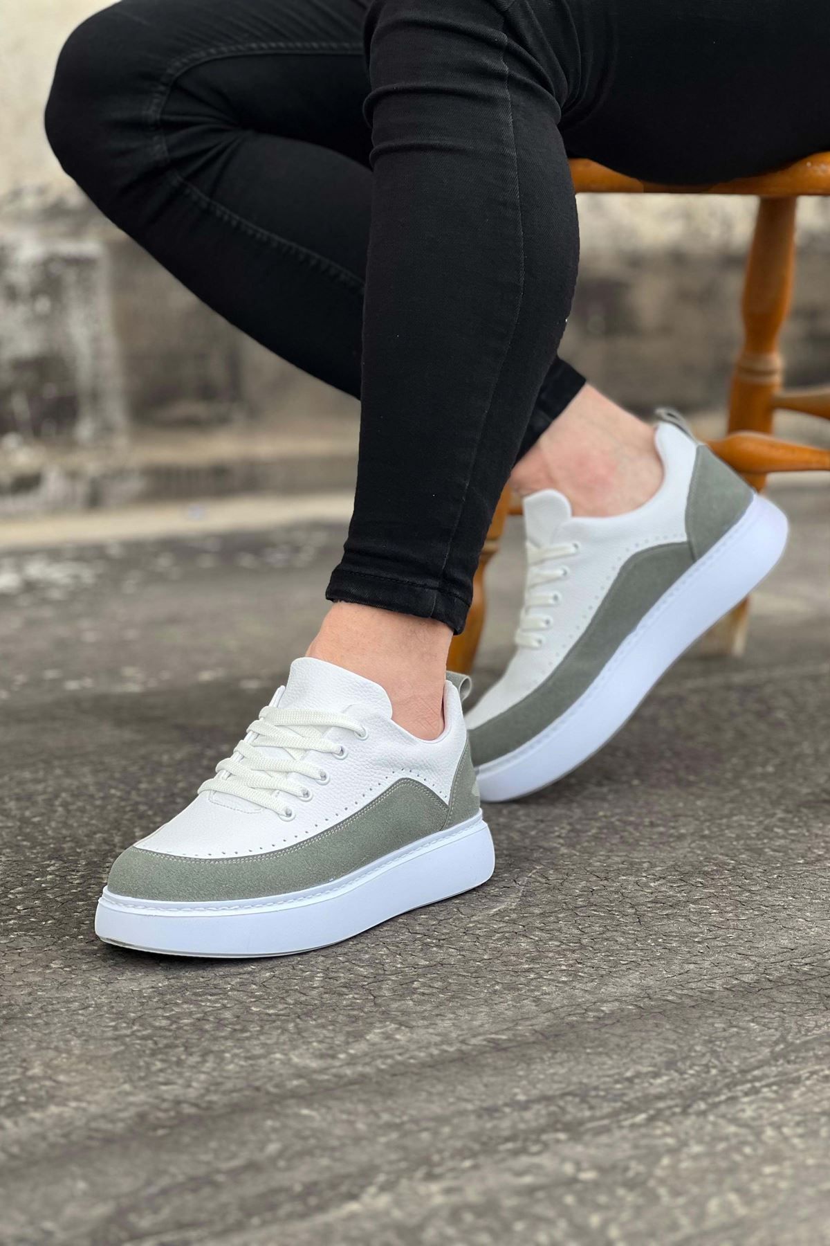 GETFAY WG162 Beyaz Gri Ortopedik Taban Erkek Casual Ayakkabı