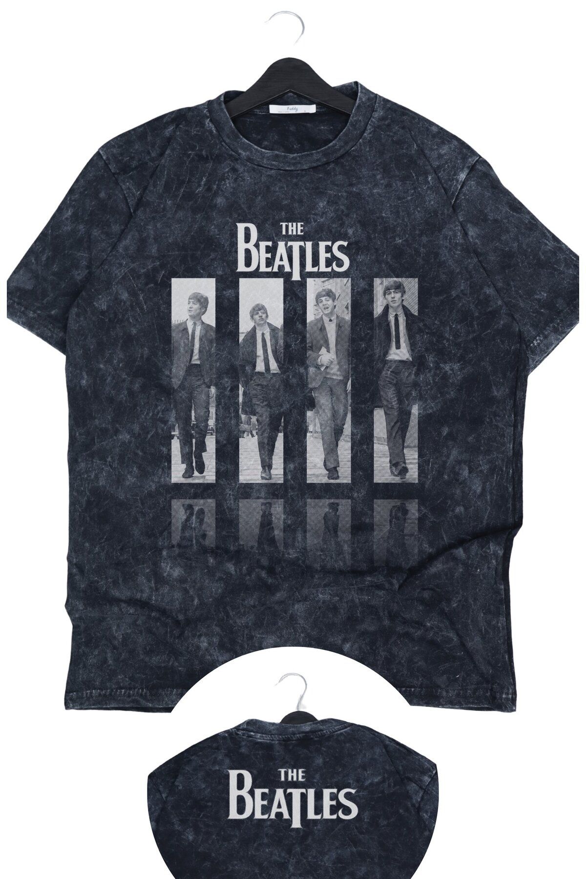 Fuddy Moda Oversize The Beatles Ense Baskılı Yıkamalı T-Shirt, Unisex Rock Band Temalı Retro Tişört