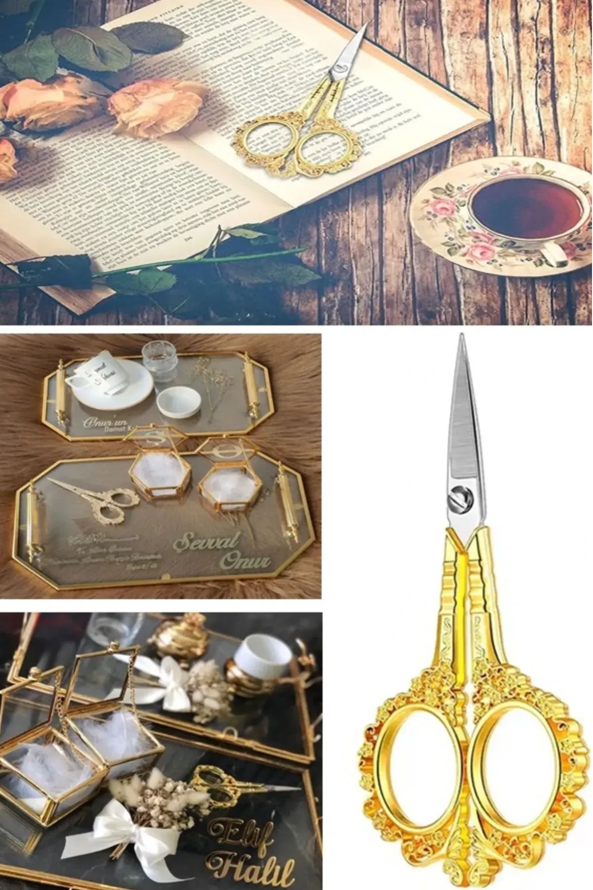 ESENLİWE Gold Söz Makası Kurdele Makası, Söz Nişan Kurdele Kesme Makasları 12 cm