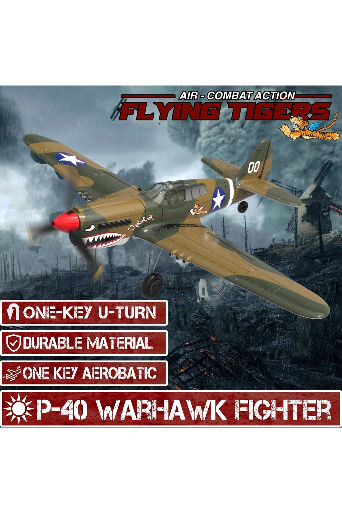 Generic-RC Plane P-40 Warhawk Beginners Adult with Xpilot Stabilization System & One Key Aerobatic 6
