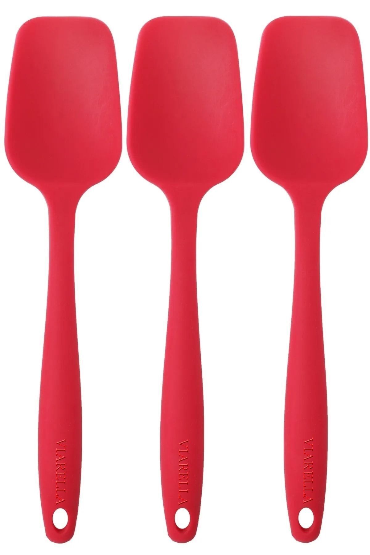 teknotrust 3'lü Kırmızı Silikon Kaşık Seti, 27cm, Isıya Dayanıklı, Yanmaz, Yapışmaz, Çizgisiz