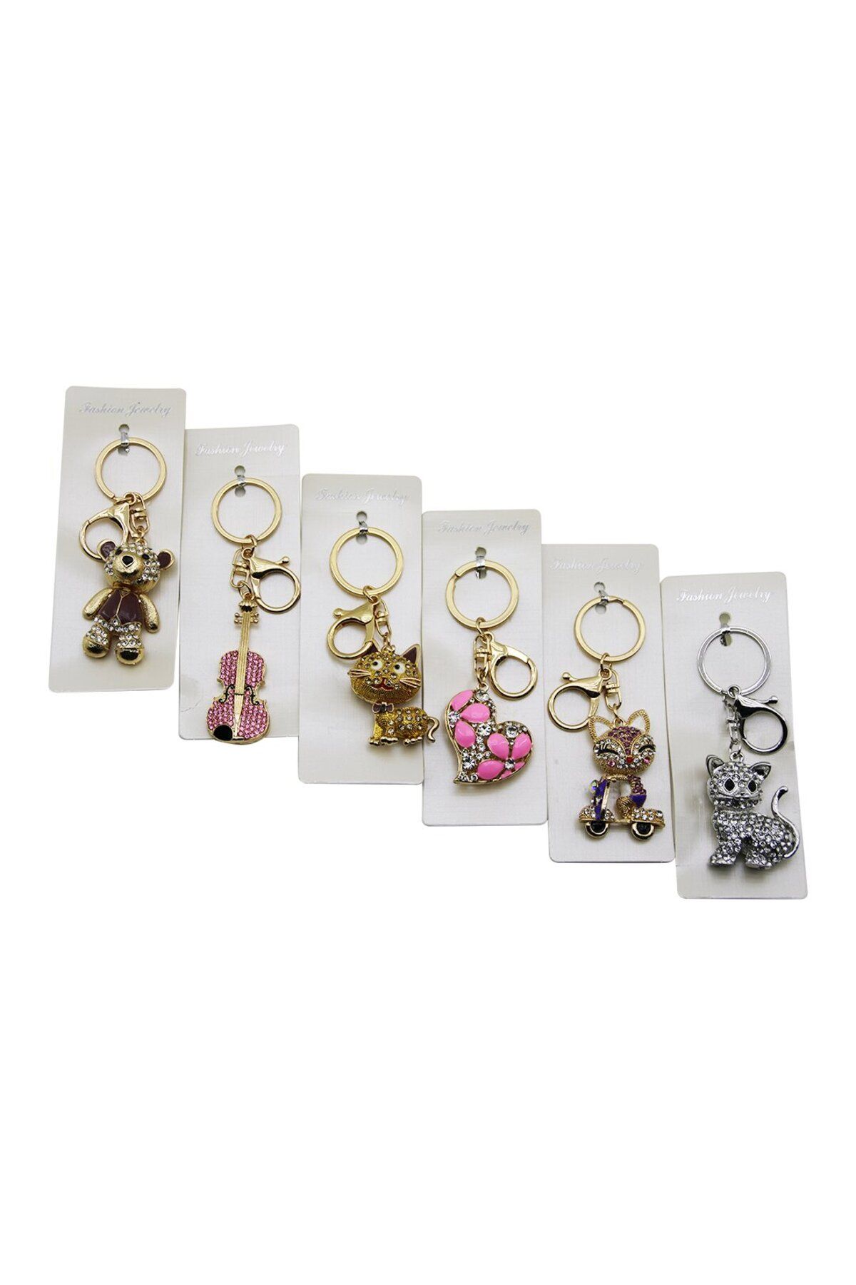 salesalbutik RENKLİ TAŞLI GOLD METAL ANAHTARLIK HAYVAN - KALP - KEMAN FİGÜRLÜ