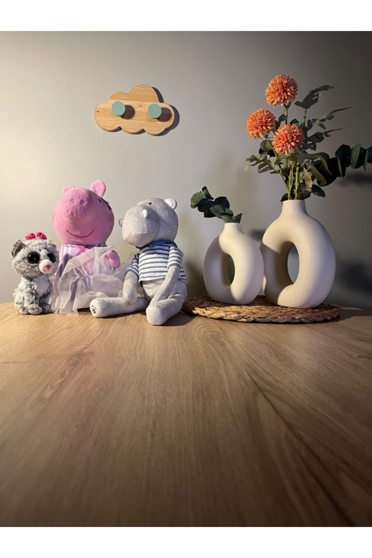 AguuBaby Bulut Desenli Ahşap Duvar Askısı - Çocuk ve Bebek Odası İçin Dekoratif Askılık