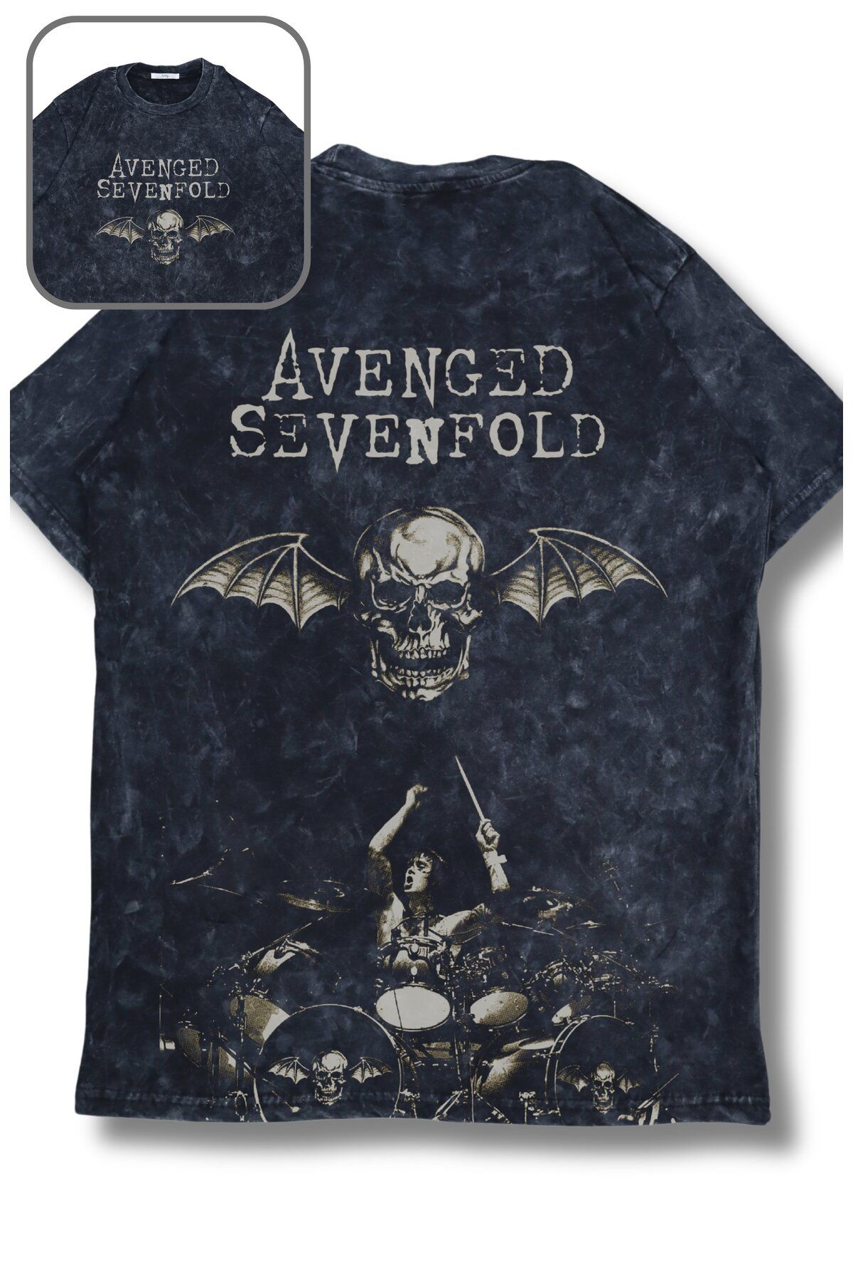 Fuddy Moda Oversize Vintage Avenged Sevenfold Sırt Baskılı Yıkamalı T-Shirt, Unisex Rock Band Temalı Tişört