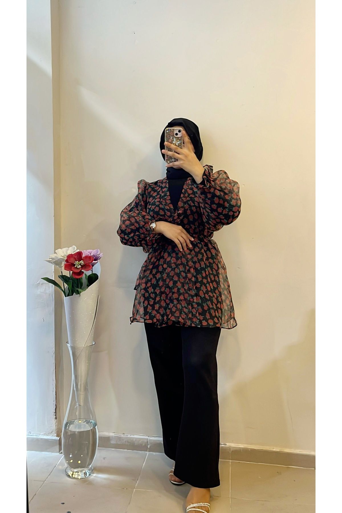DİLEKBUTİK kabarik cicekli şifon kimono