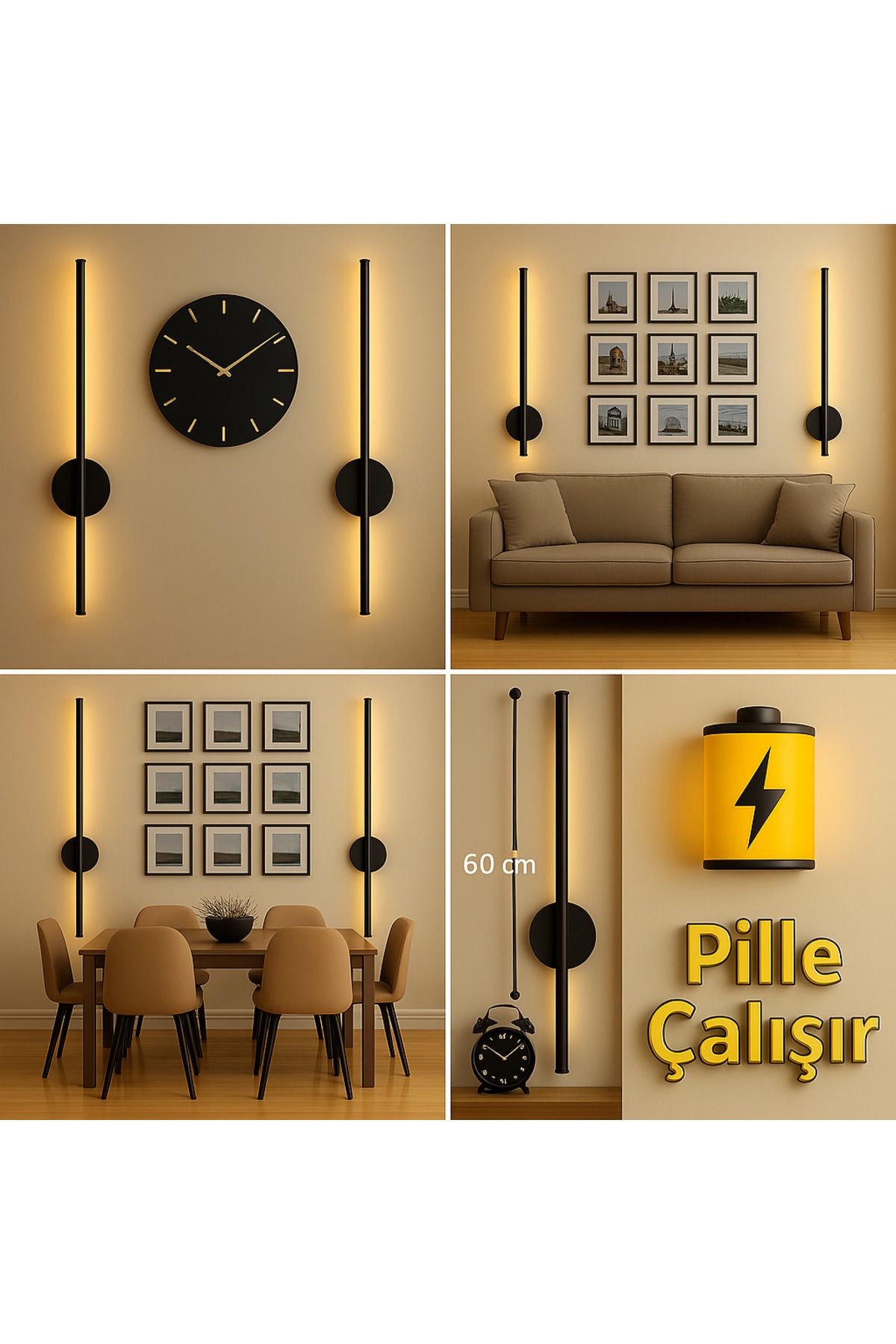lunetra Pille Çalışan Gün Işığı LED Aplik – Pil Hediyeli Minimal & Pratik Aydınlatma (TEKLI)