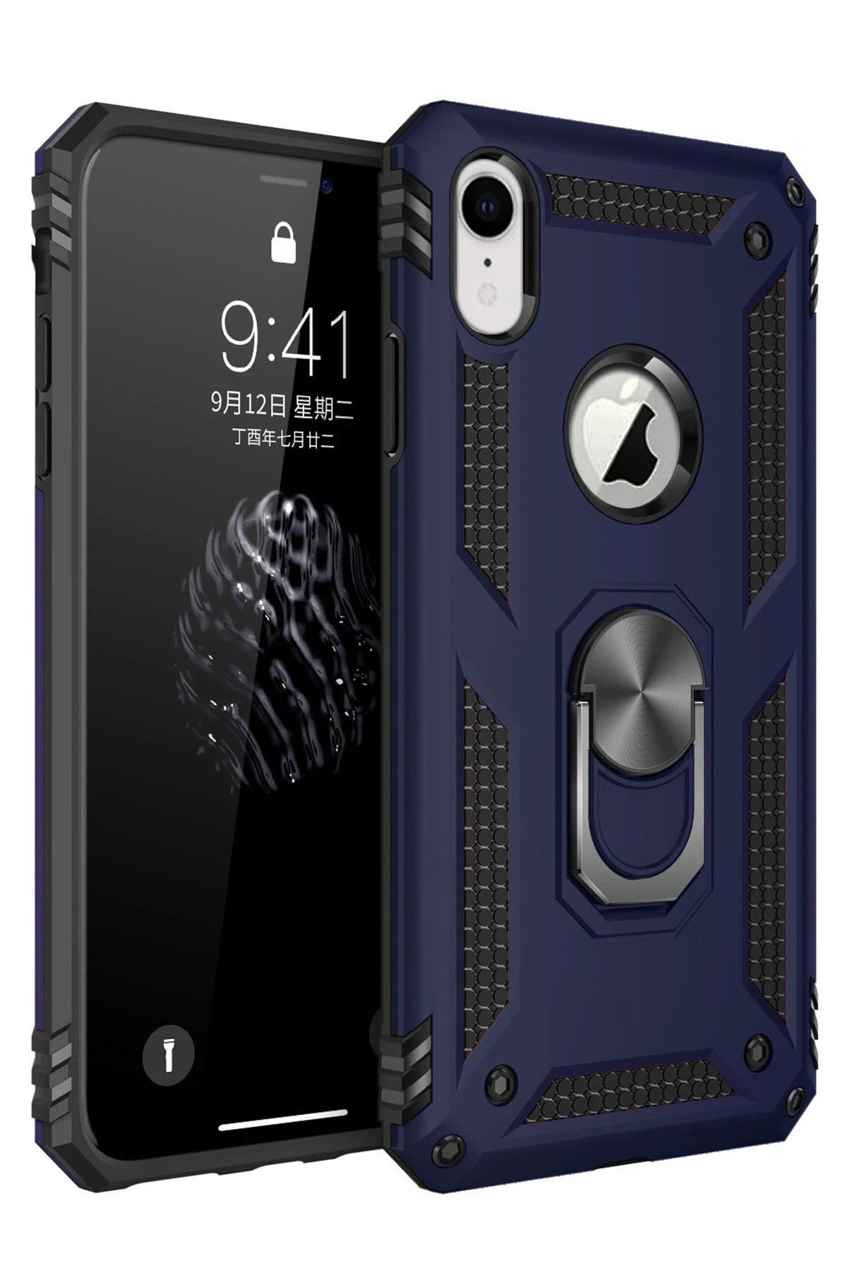 CepteToptan Newface iPhone XR Kılıf Sofya Yüzüklü Silikon Kapak - Lacivert