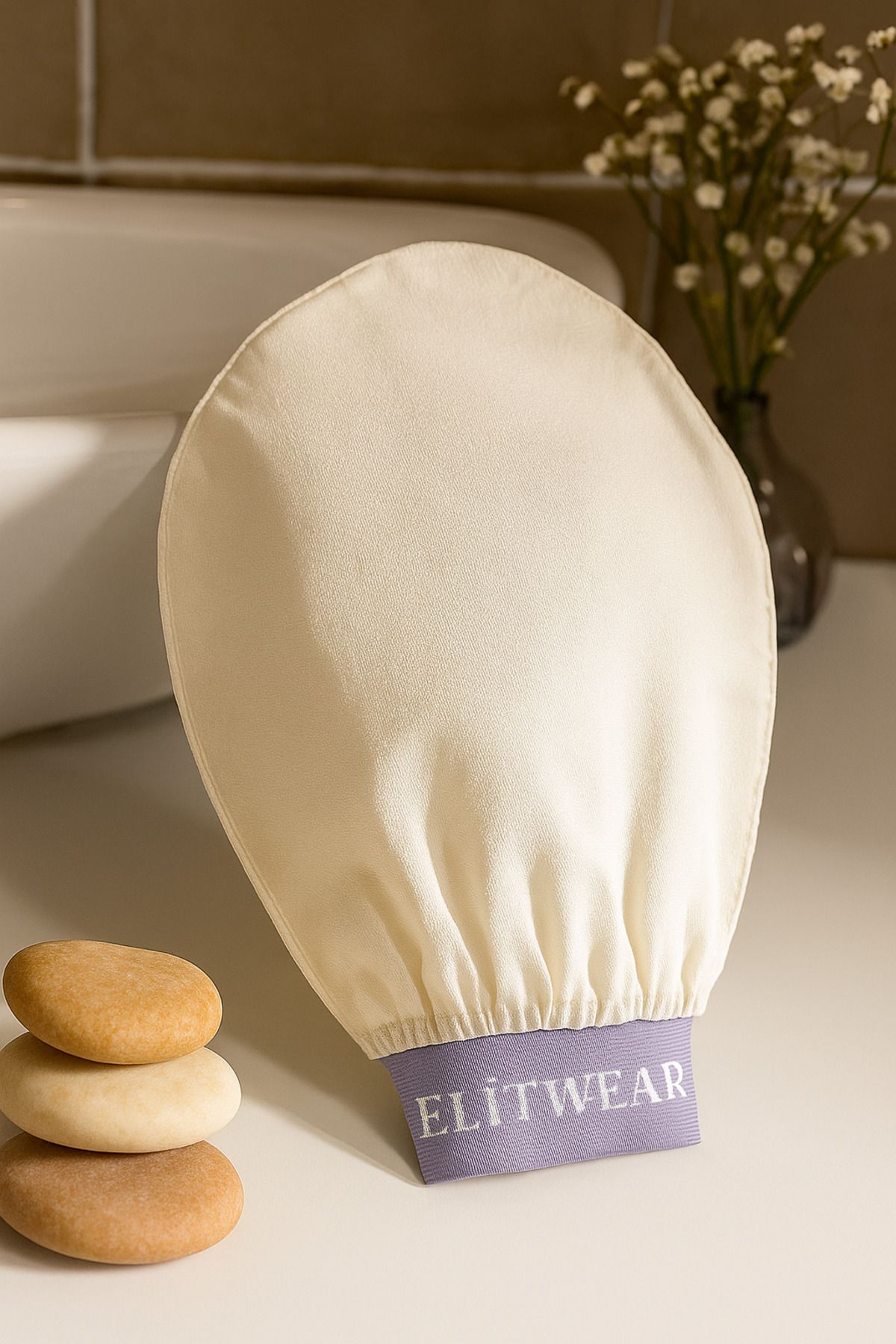 ElitWear Ekru Banyo Duş Kesesi Peeling Eldiveni %100 Floş Ipek Premium Kadın Ve Erkekler Için