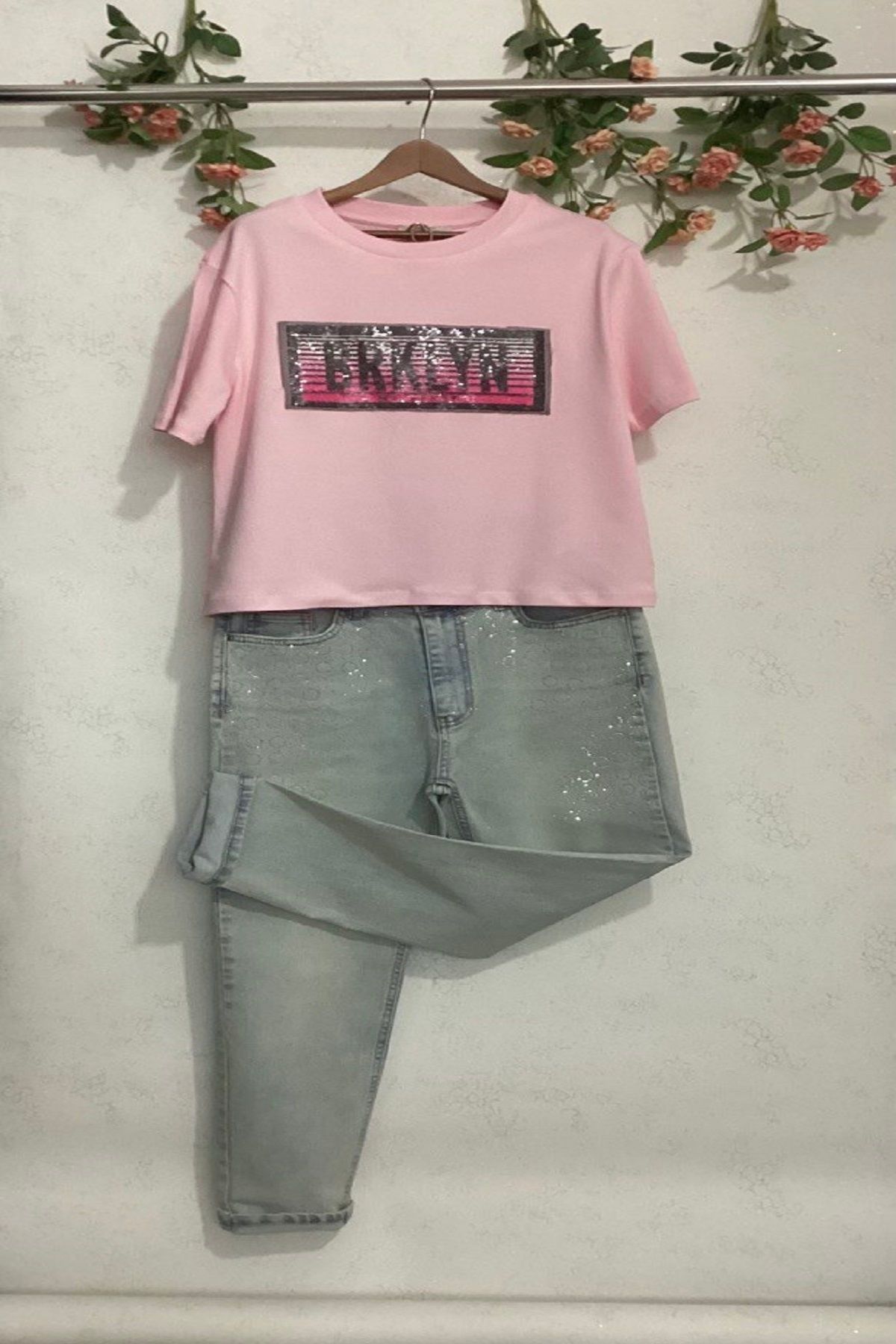 Wiges Kadın Bisiklet Yaka Desenli Özel Tasarım T-shirt
