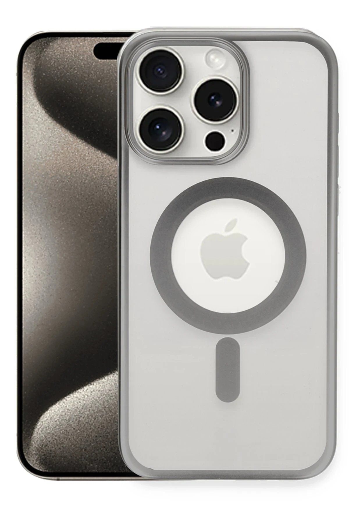 CepteToptan Newface iPhone 15 Pro Max Kılıf Erozi Magsafe Kapak - Gümüş